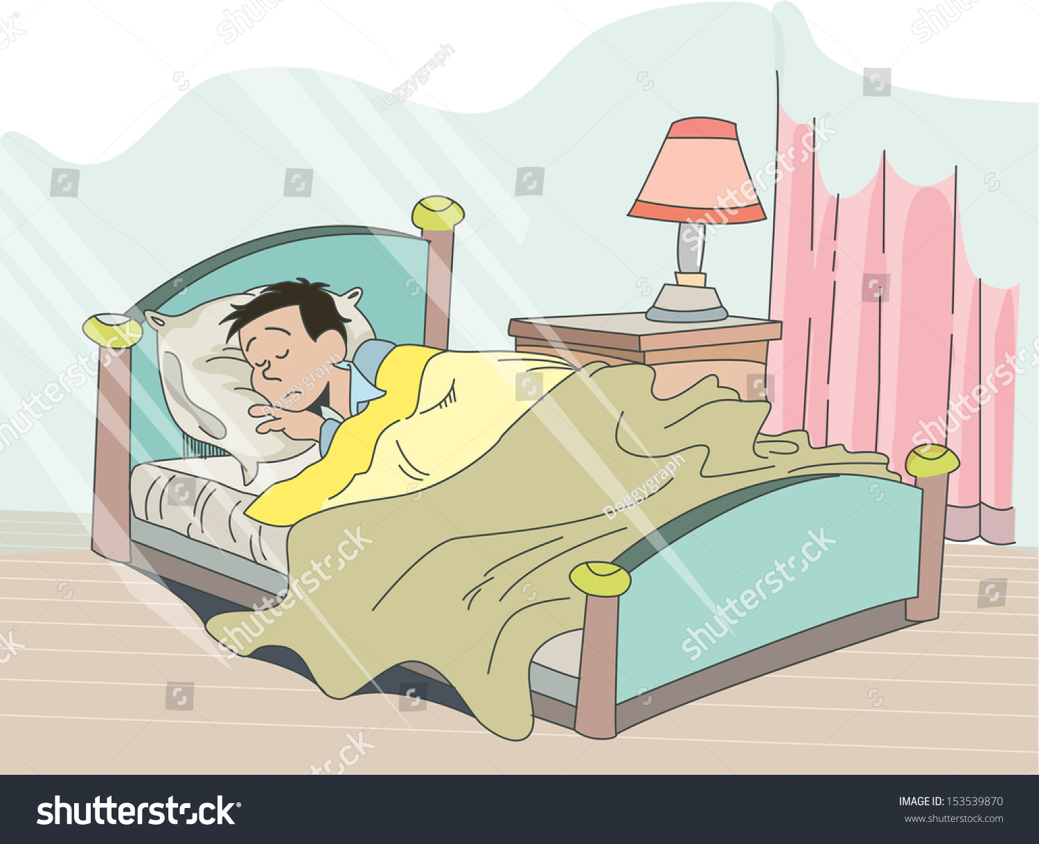 Illustration Man Sleeping Inside His Room Stock Vector 153539870 ...