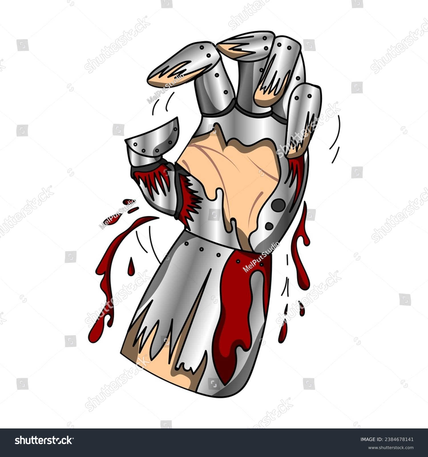 SVG of Illustration of a medieval warrior's iron fist. A warrior's hand with its broken armor. T-shirt design idea svg