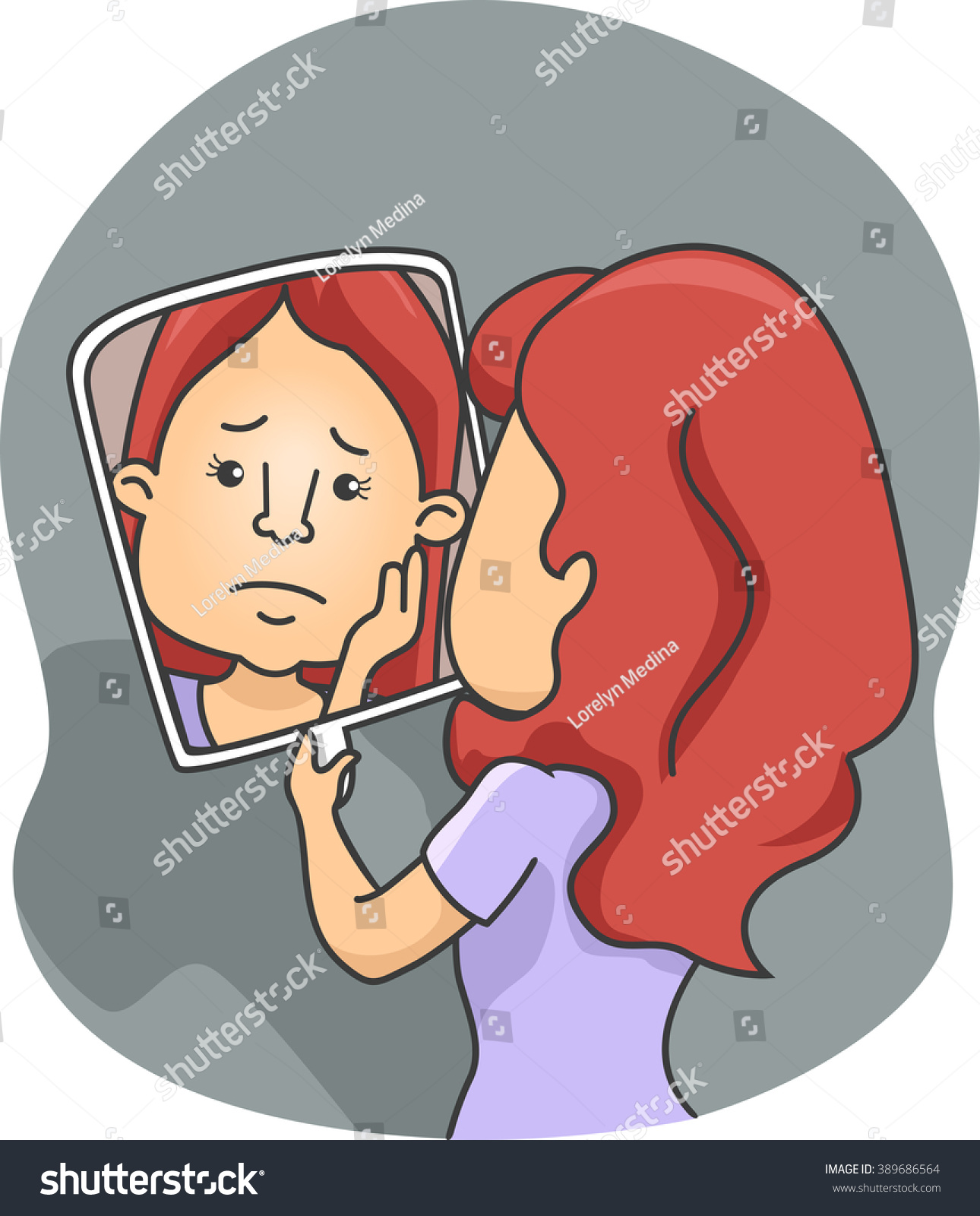 Illustration Of A Mirror Reflecting The Image Of Sad Female - 389686564 ...