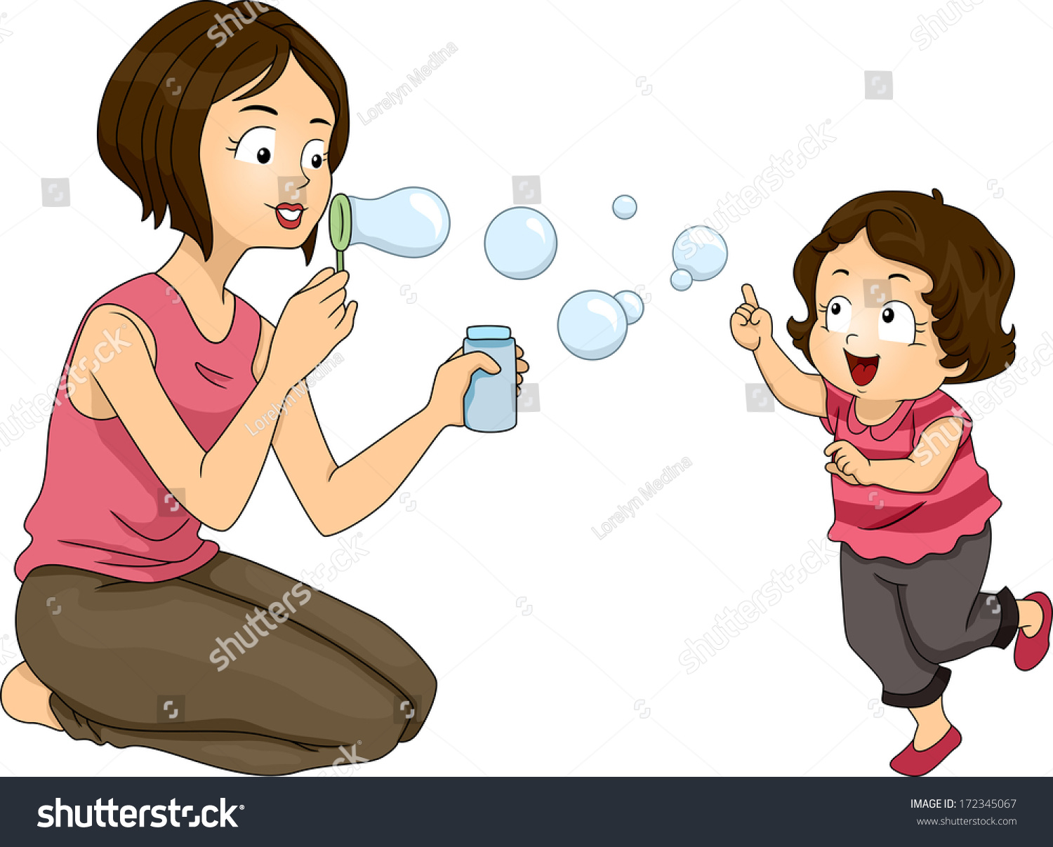 Illustration Mother Blowing Bubbles Her Daughter Stock Vector (Royalty ...