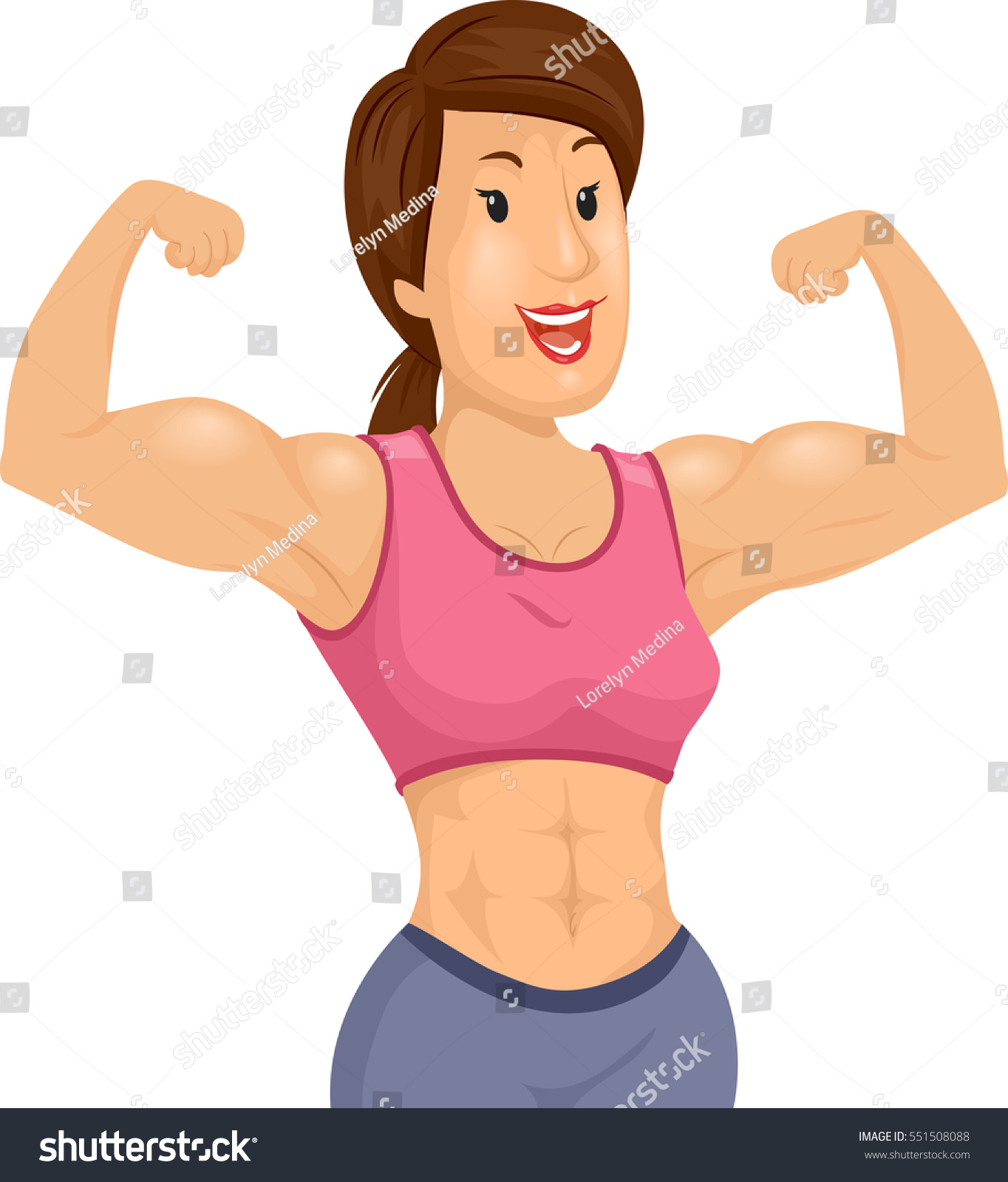 Download Illustration Muscular Woman Pink Midriff Tank Stock Vector ...