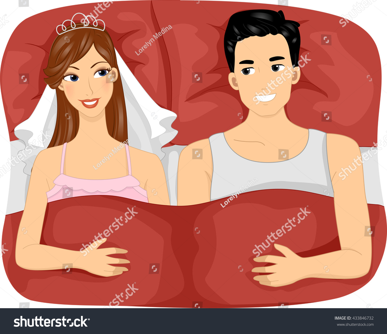 Illustration Newly Married Couple Lying Bed Stock Vector Royalty Free 433846732