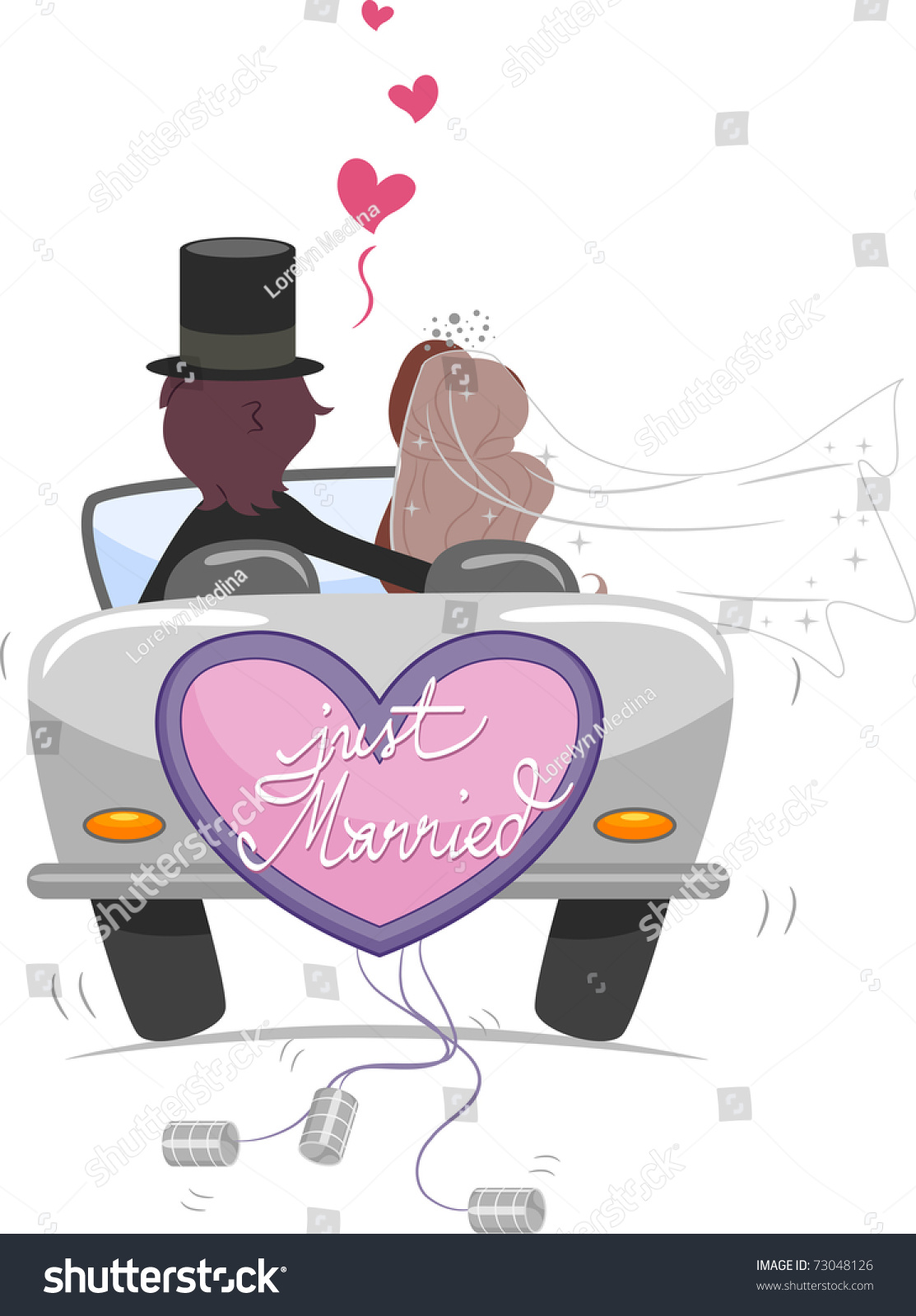 Illustration Newlywed Couple Driving Away Stock Vector Royalty Free