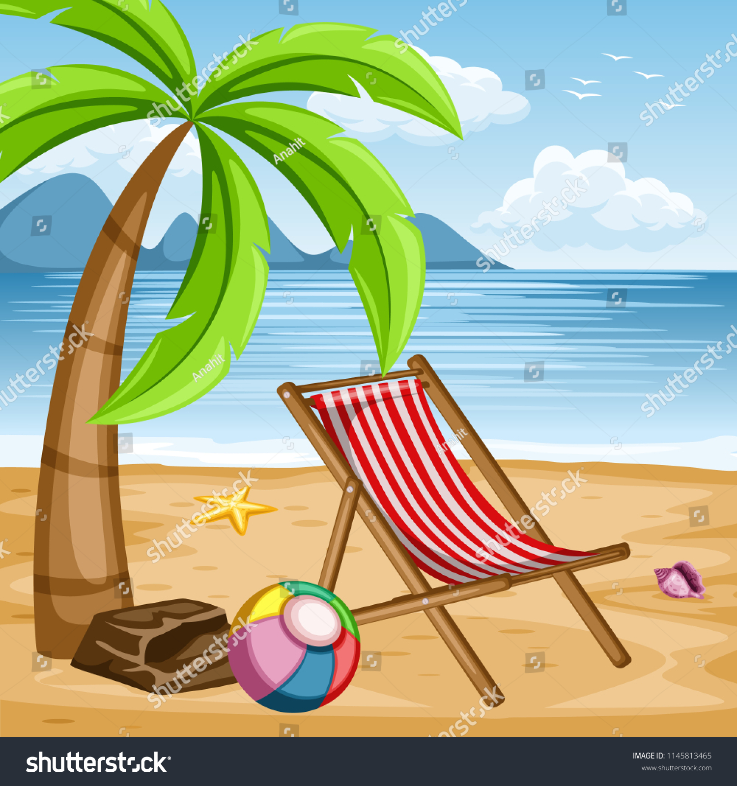 Illustration Palm Tree On Beach Beach Stock Vector (Royalty Free ...