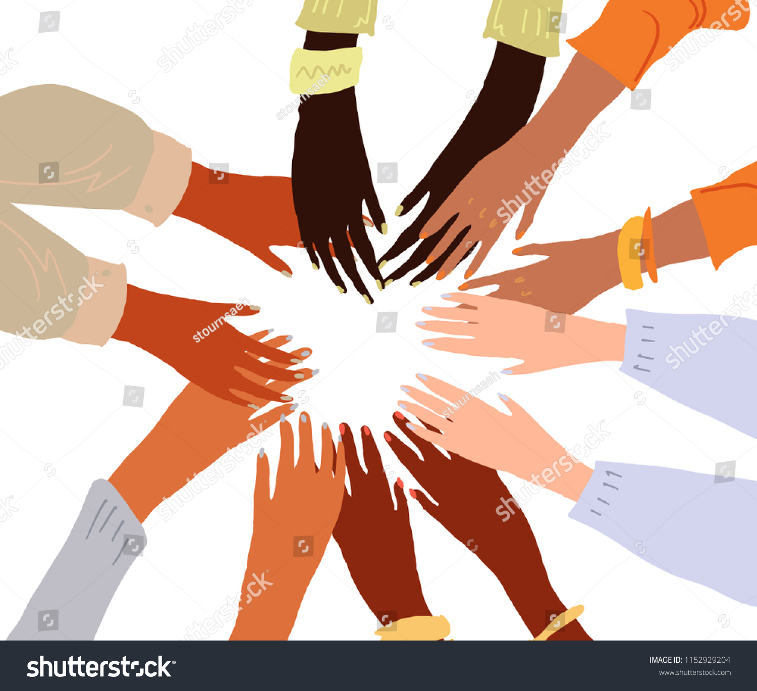 Illustration Peoples Hands Different Skin Color Stock Vector (Royalty ...