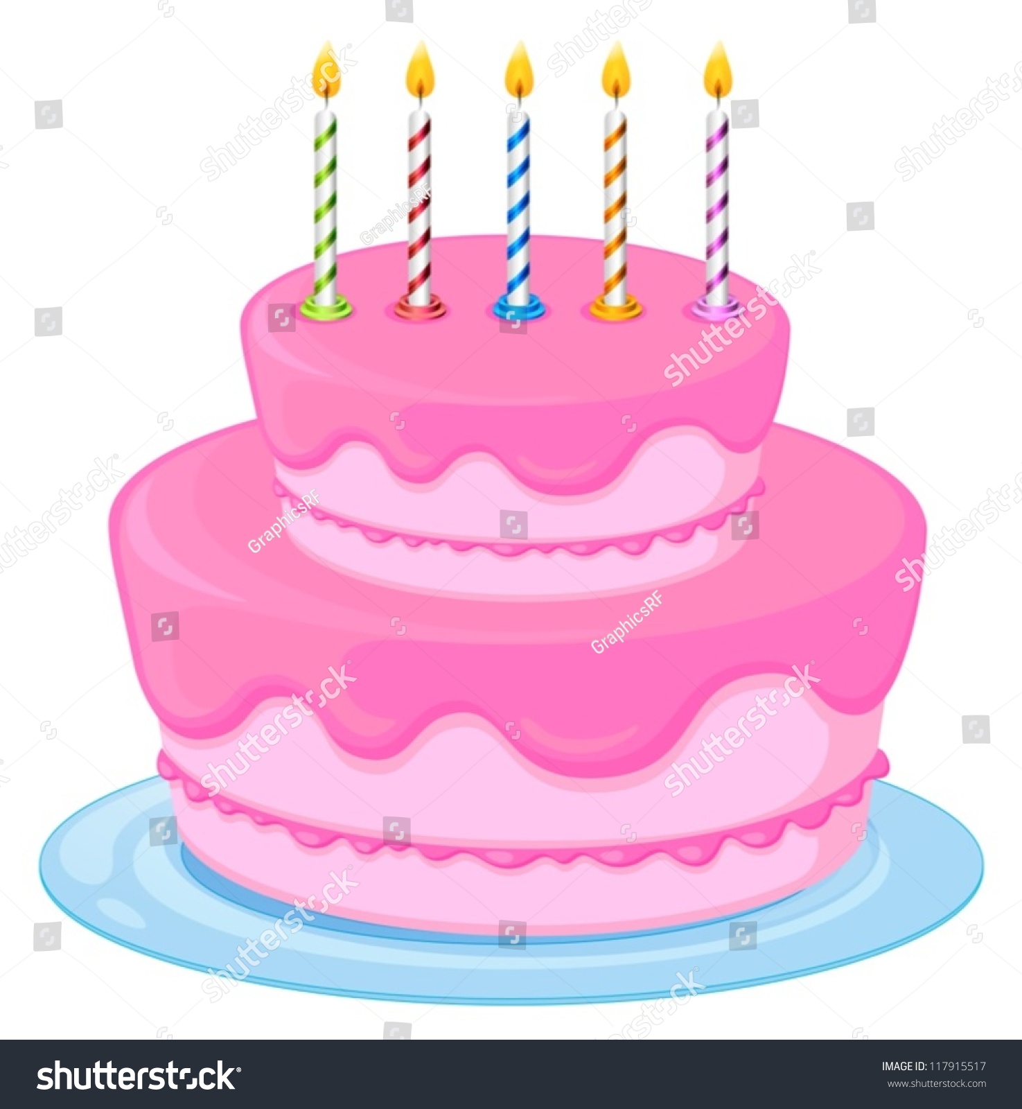 Illustration Of A Pink Birthday Cake On A White Background - 117915517 ...