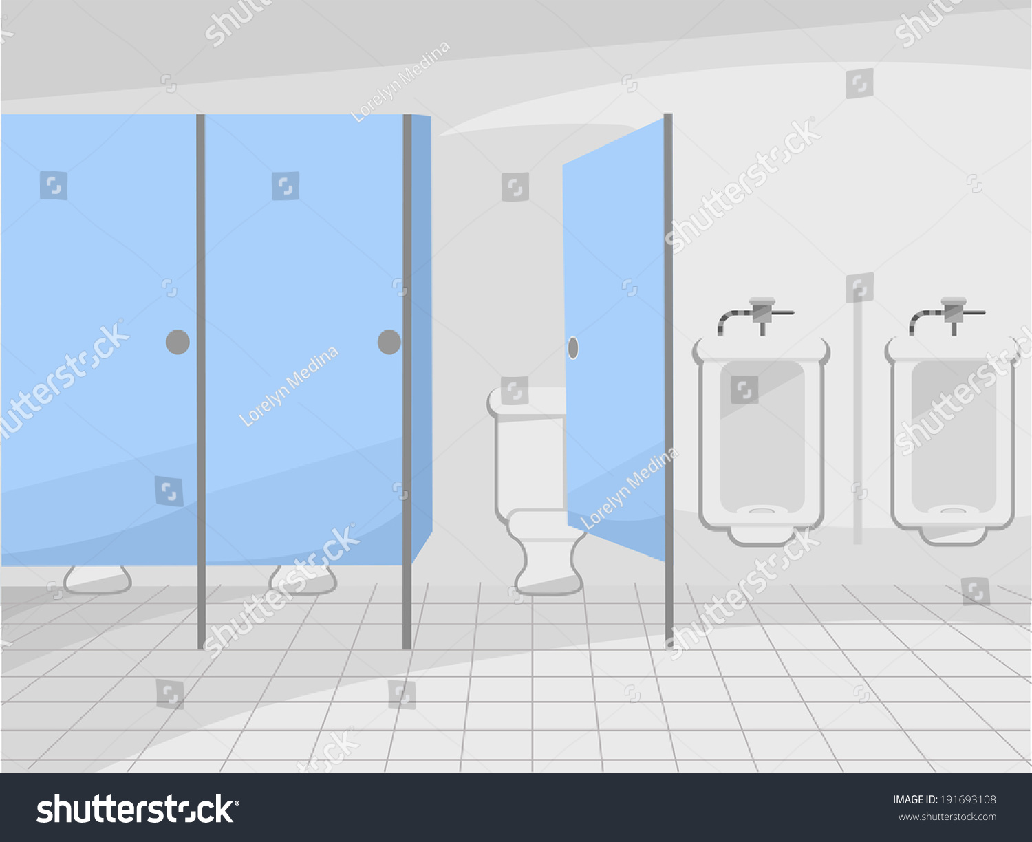 Illustration Of A Public Restroom With Cubicles And Urinals - 191693108 ...