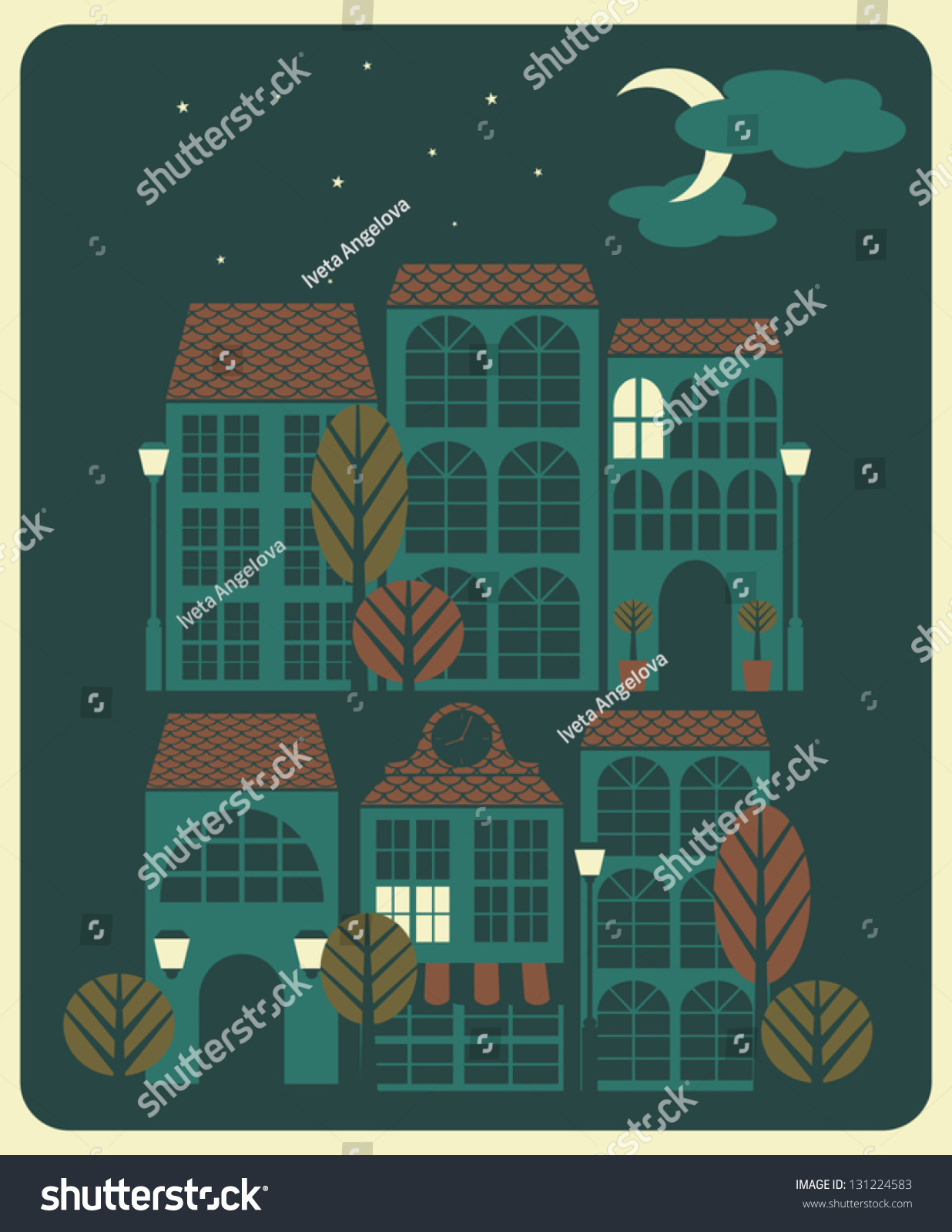 Illustration Of A Quiet Neighbourhood With Houses, Trees And Street ...