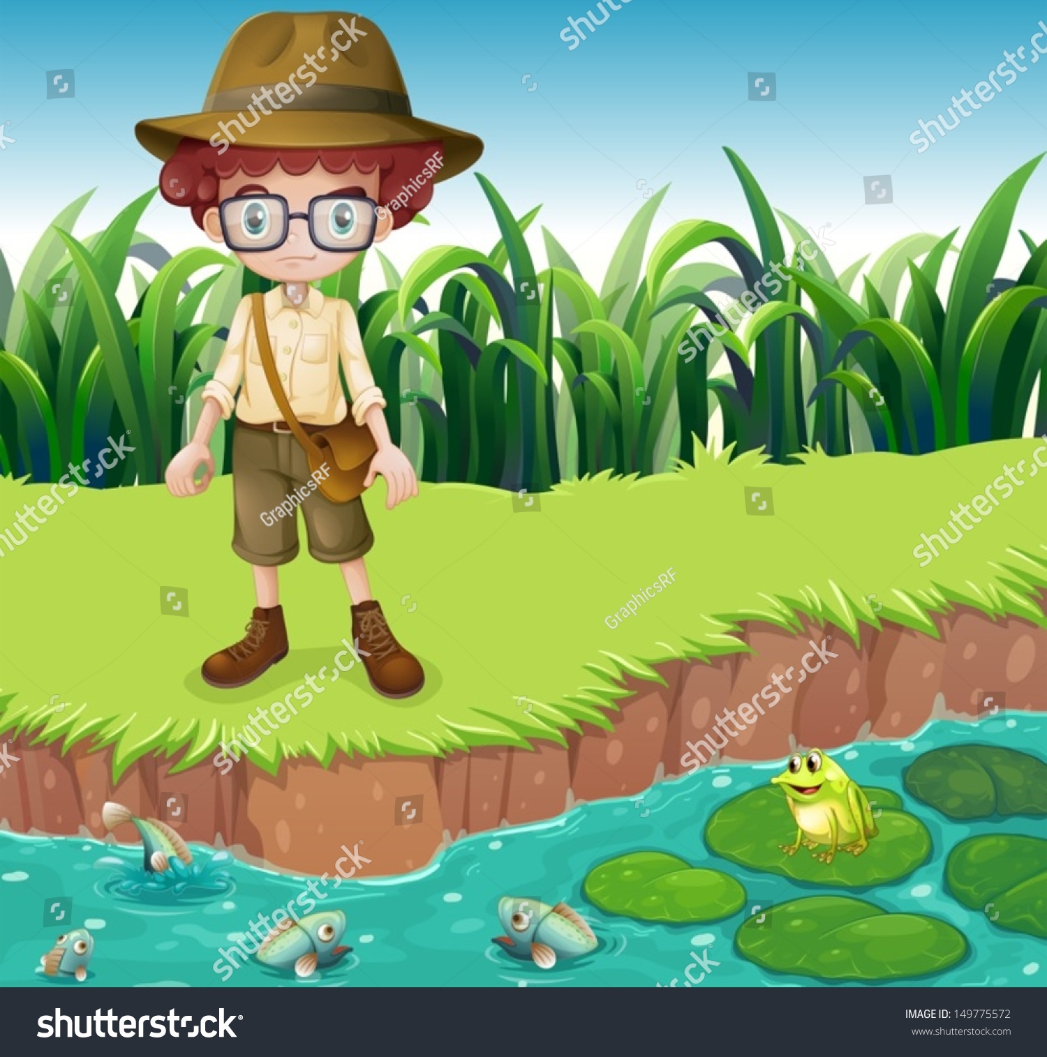 Illustration Serious Looking Boy Riverbank Stock Vector (Royalty Free ...