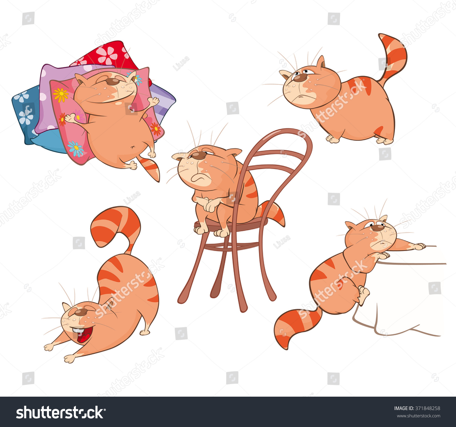 Illustration Of A Set Of A Cute Cartoon Cats For You Design - 371848258 ...