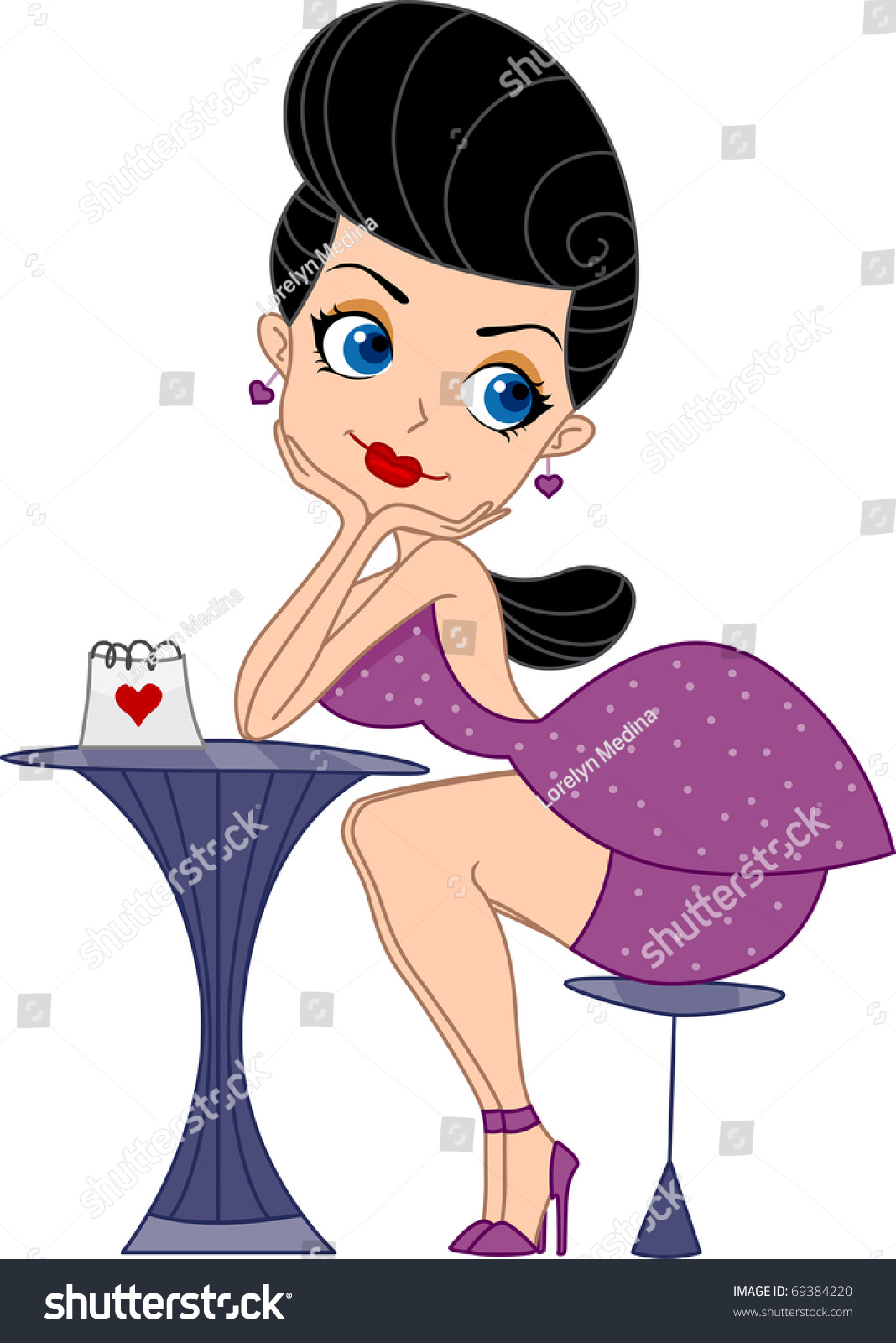 Illustration Sexy Pinup Girl Sitting Alone Immagine Vettoriale Stock Royalty Free 69384220 