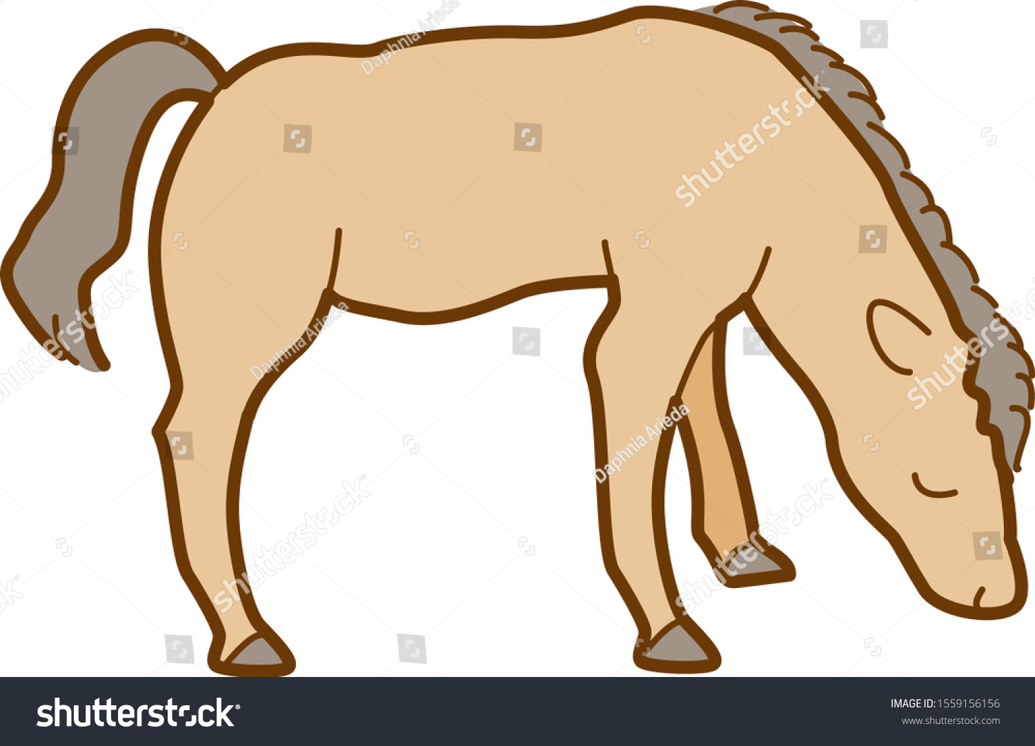 Illustration Simple Horse Eating Grass Stock Vector Royalty Free