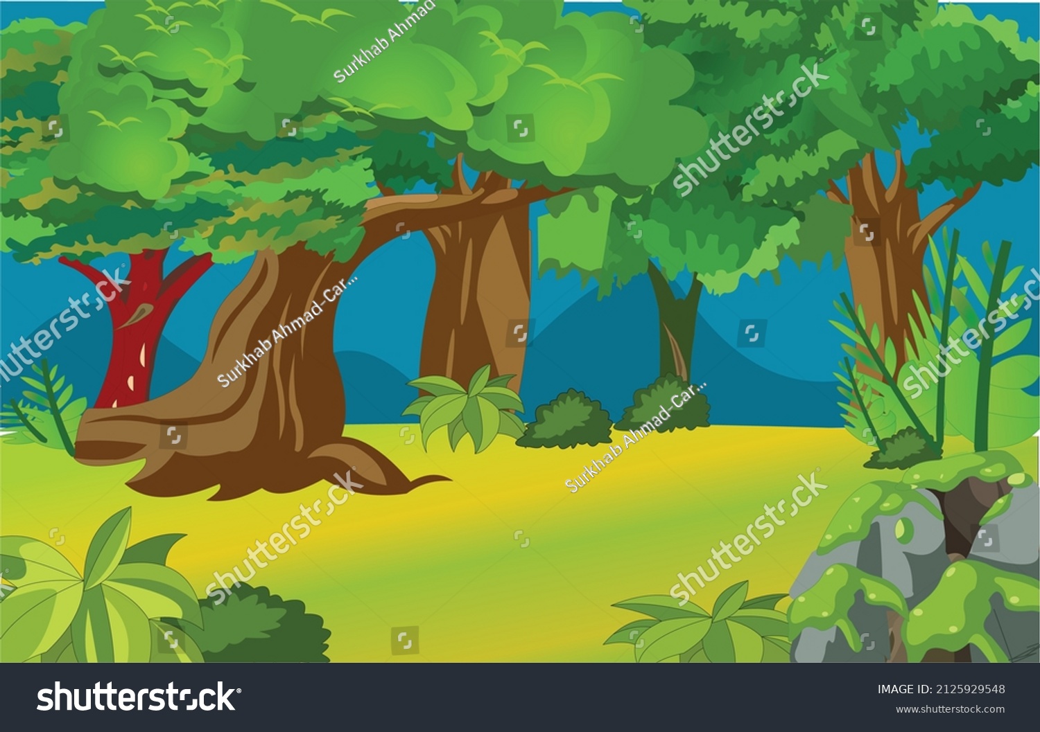 Illustration Summer Forest Landscape Cartoon Style Stock Vector ...