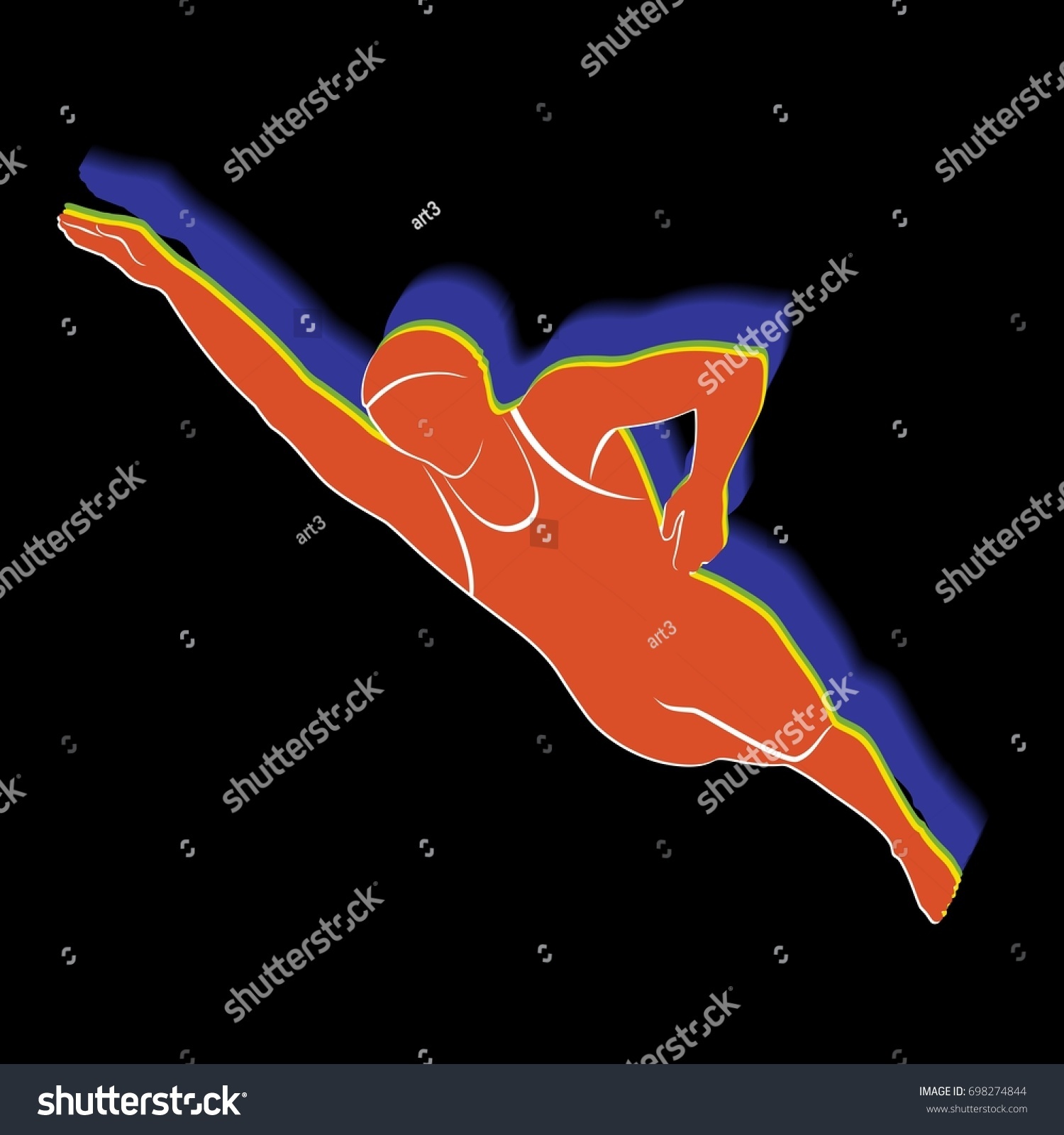 Illustration Swimmer Color Drawing Black Background Stock Vector Royalty Free