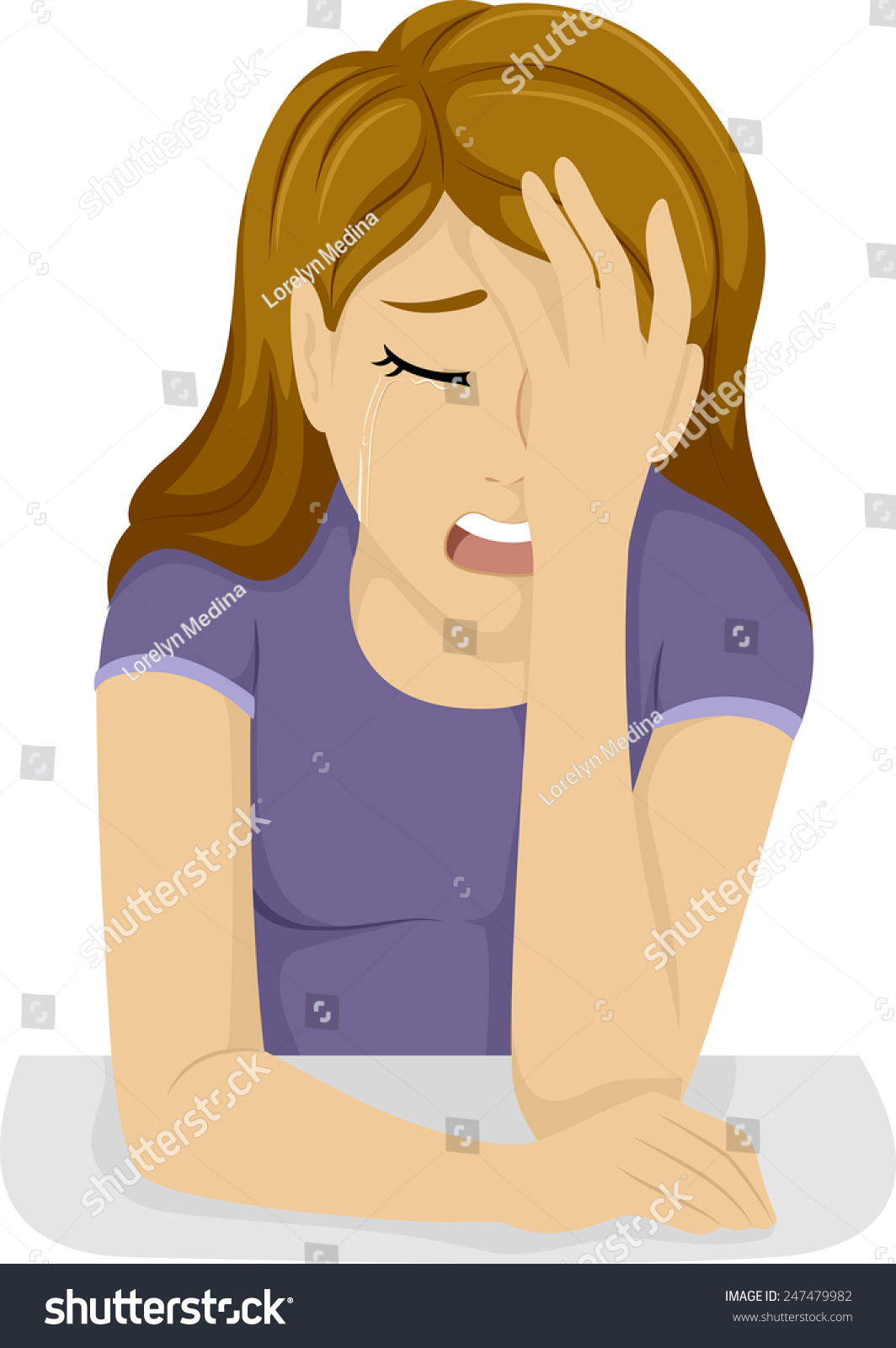 Illustration Teenage Girl Clutching Her Forehead Stock Vector 247479982 ...