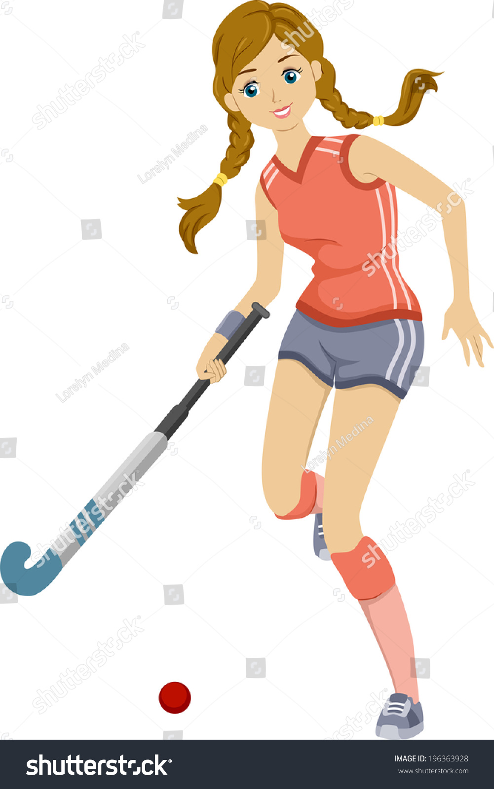 Illustration Of A Teenage Girl Playing Field Hockey - 196363928 ...