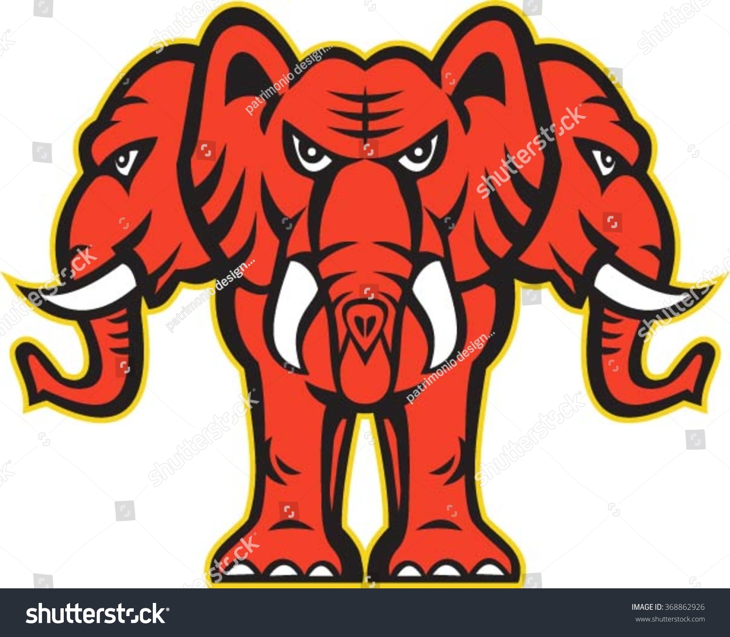 SVG of Illustration of a three headed elephant standing set on isolated white background done in retro style.  svg