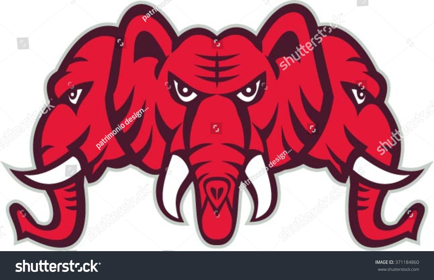 SVG of Illustration of a three headed elephant with tusk set on isolated white background done in retro style.  svg