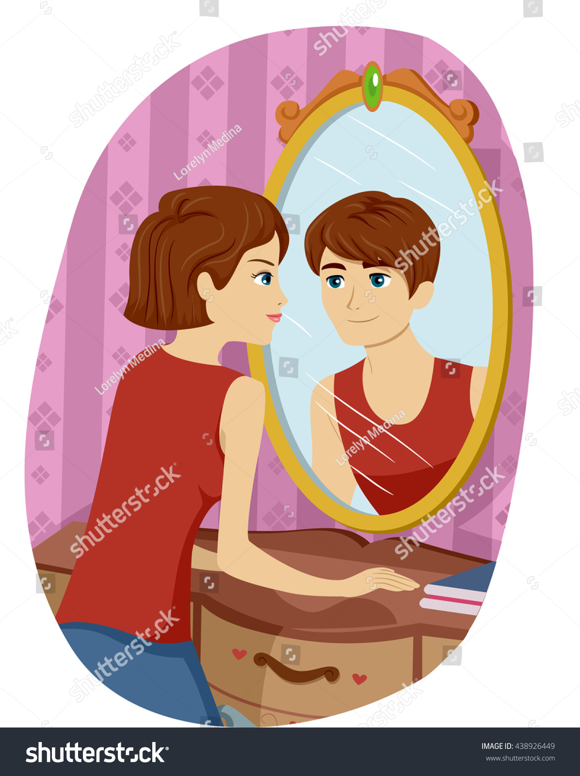 Illustration Transgendered Girl Seeing Reflection Boy Stock Vector ...