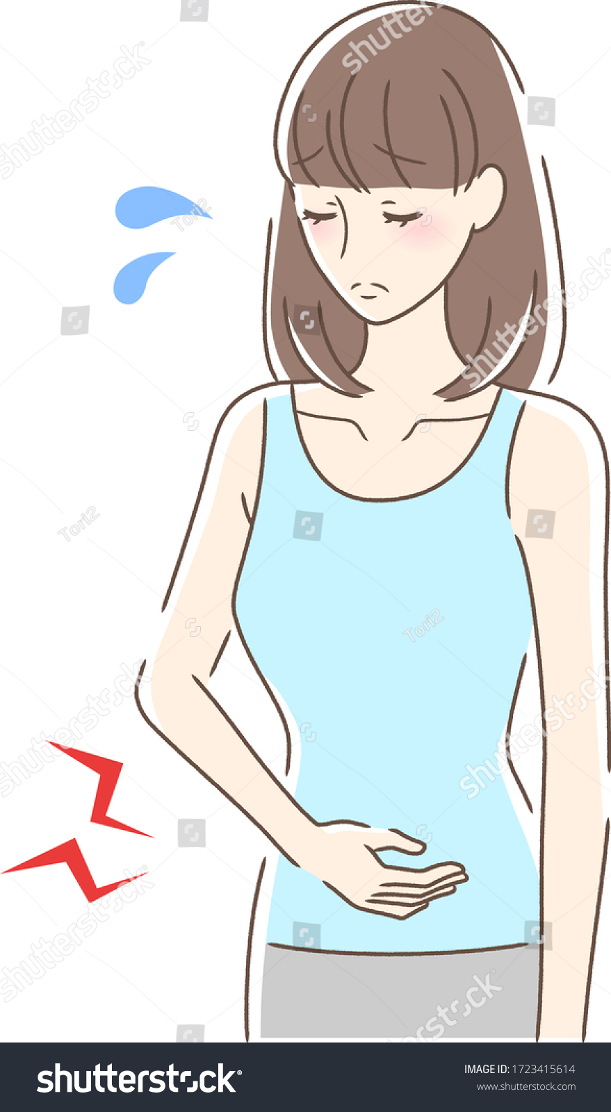 Illustration Woman Who Worried About Stomach Stock Vector (Royalty Free ...