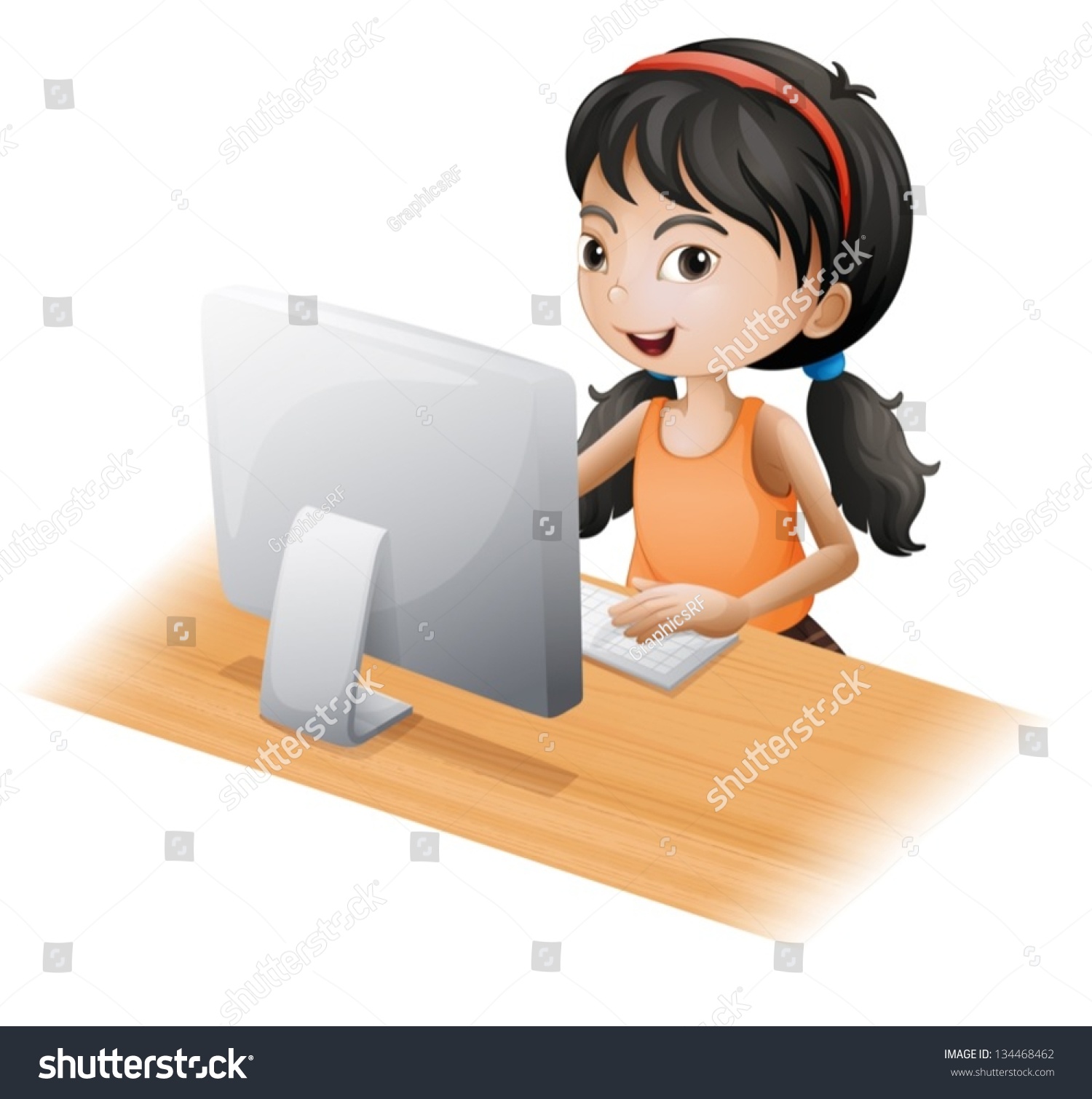 Illustration Young Girl Using Computer On Stock Vector 134468462 ...