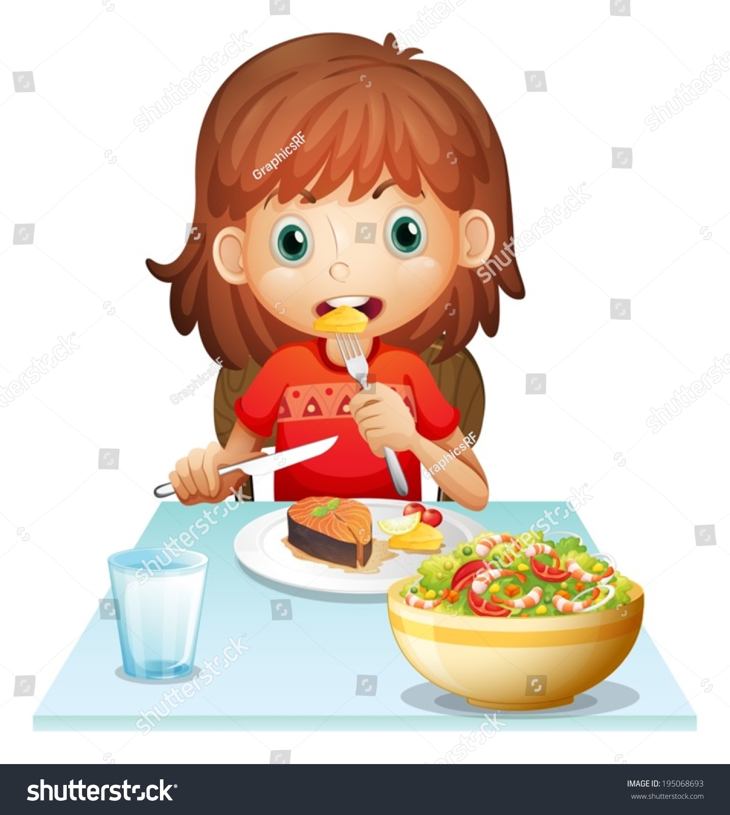 Illustration Young Woman Eating Lunch On Stock Vector 195068693 ...