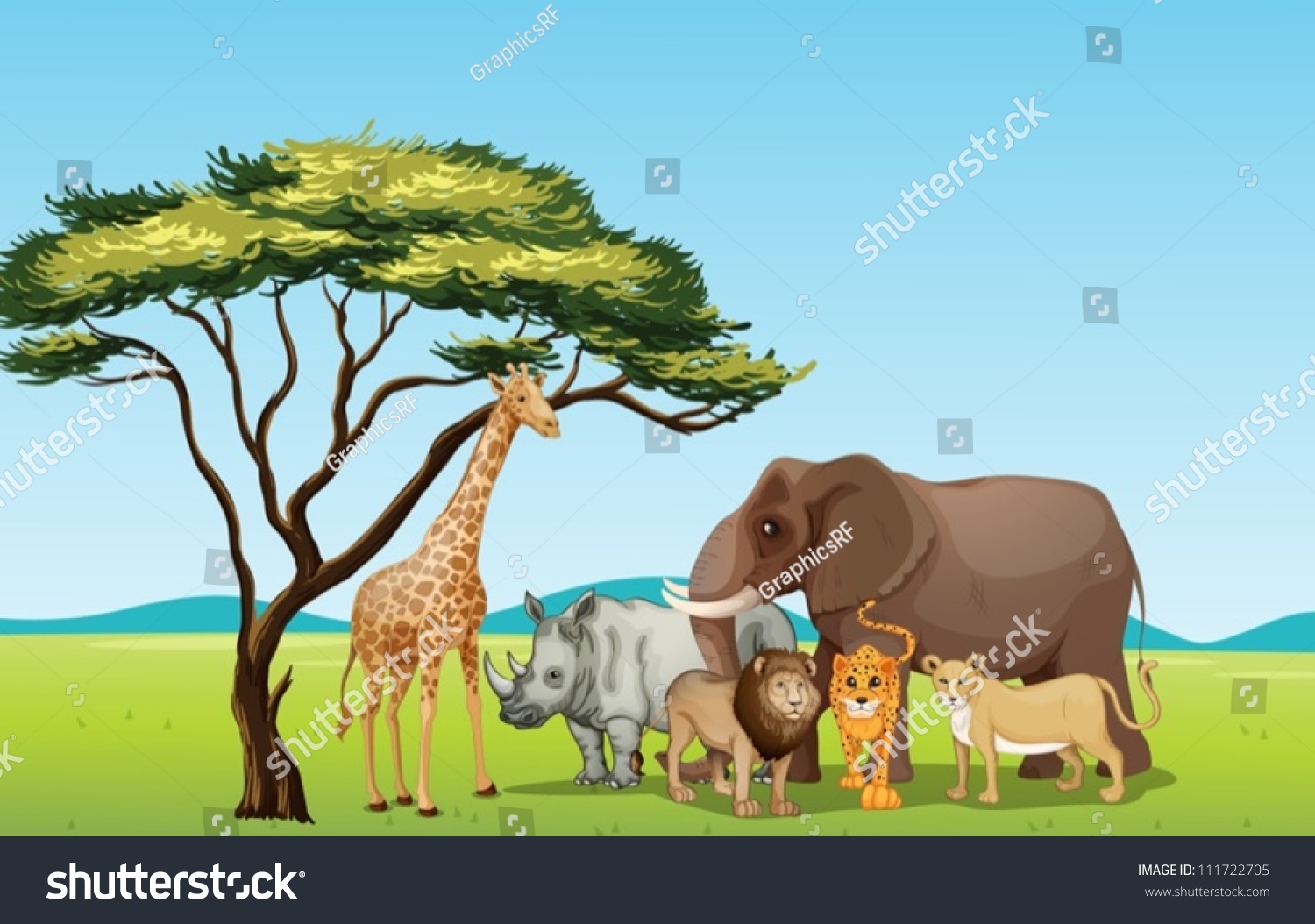 Illustration Of African Animals In Savannah - 111722705 : Shutterstock