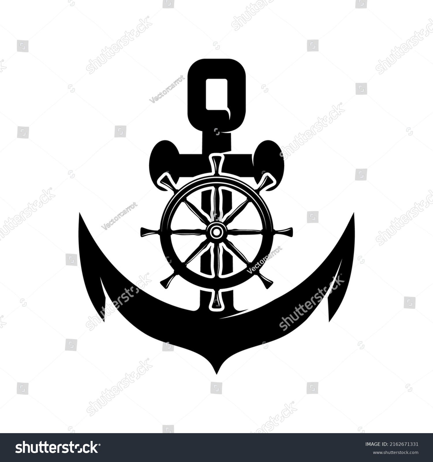 Illustration Anchor Ship Steering Wheel Monochrome Stock Vector ...