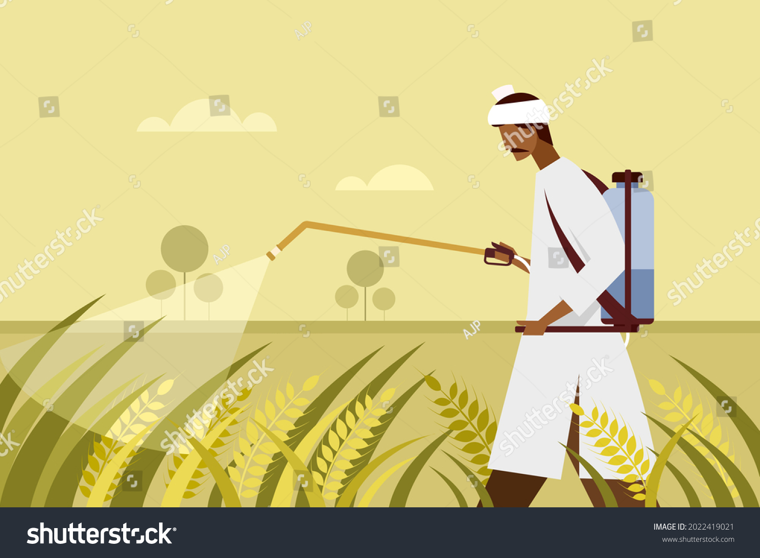 Illustration Indian Farmer Spraying Pesticide Agricultural Stock Vector