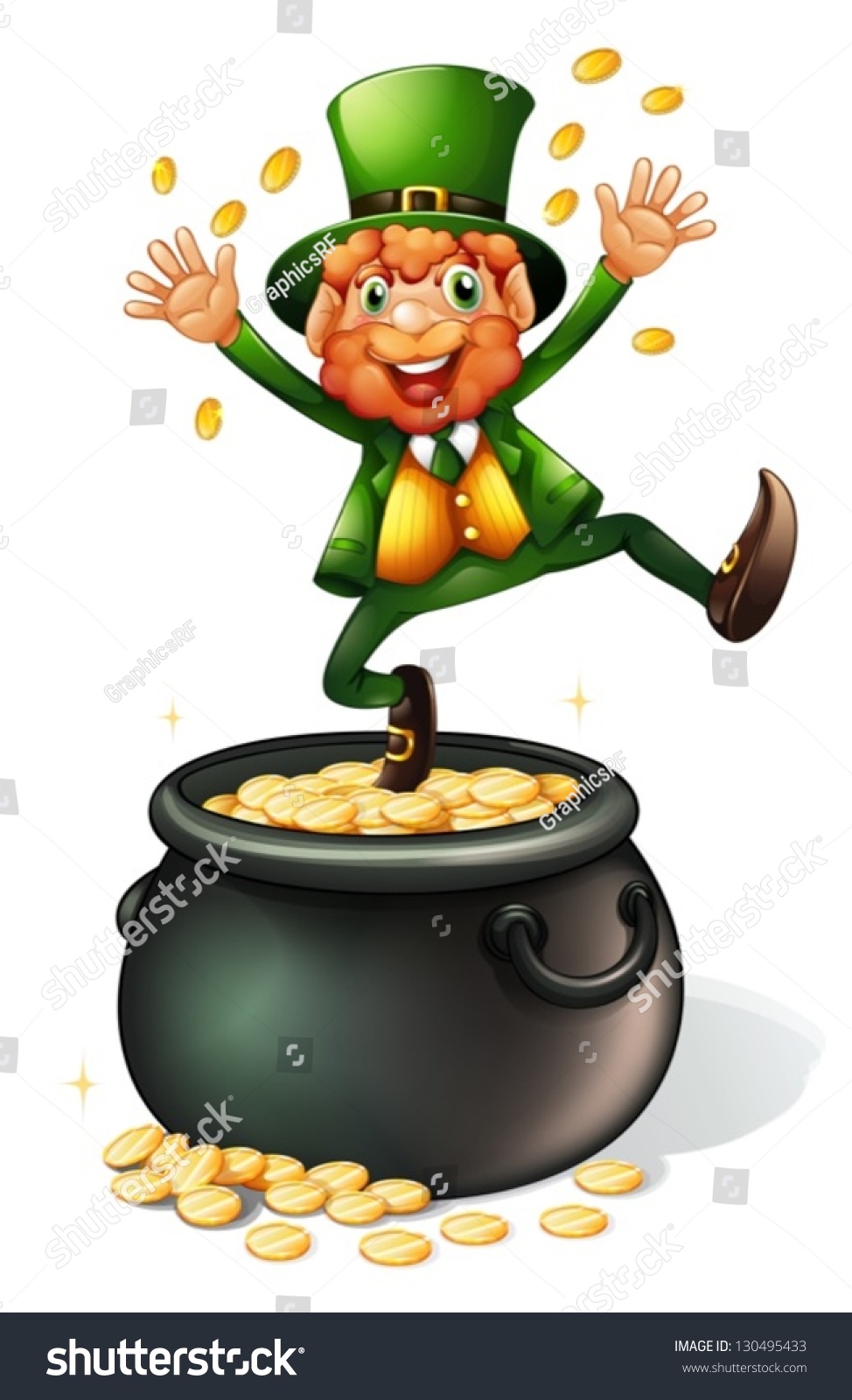 recommend clip art: Illustration of an old man and a pot of coins on a white background