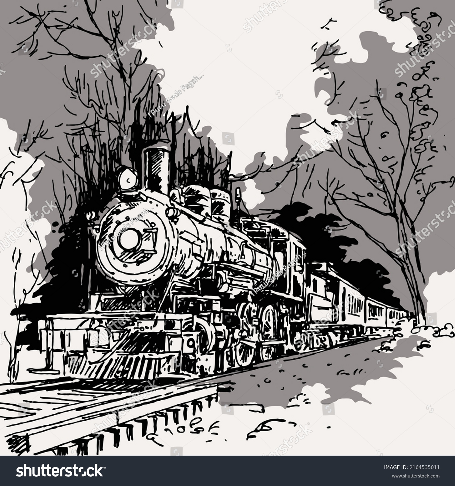 Illustration Old Steam Locomotive Stylized Engraving Stock Vector ...