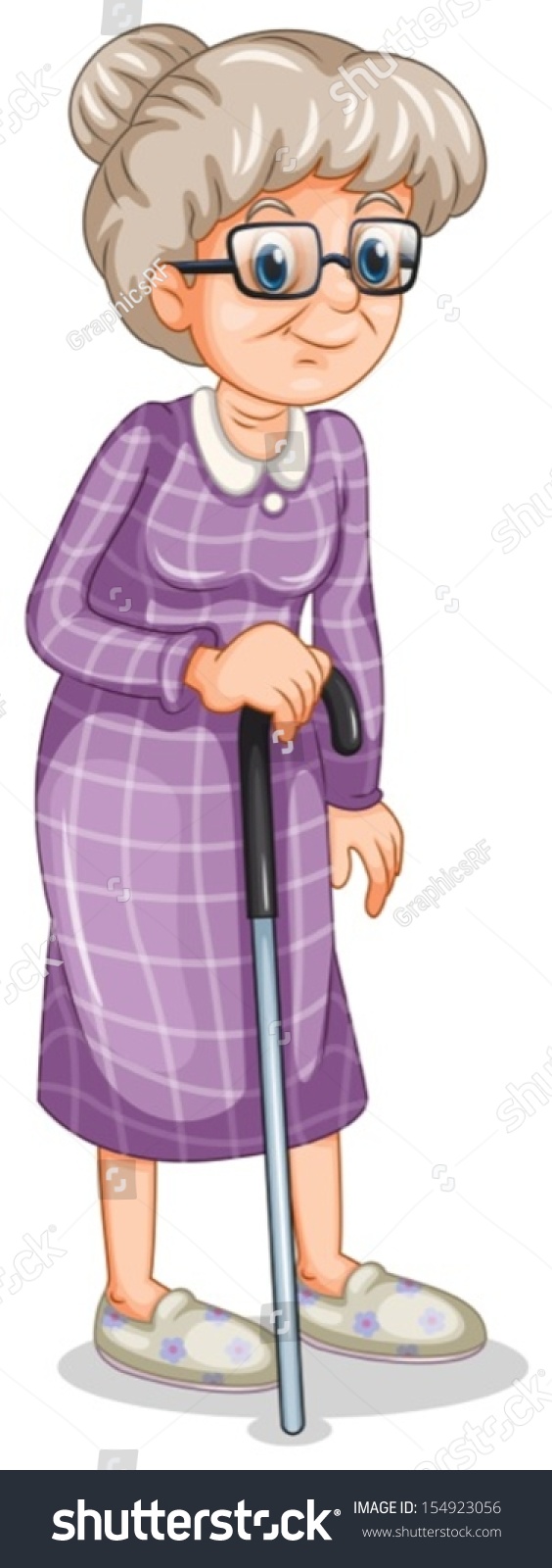 Illustration Of An Old Woman With A Cane On A White Background ...