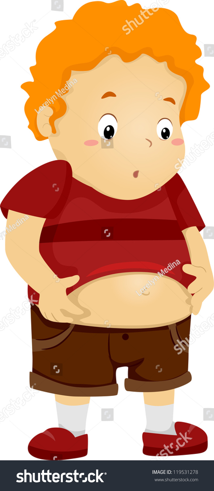 Illustration Of An Overweight Kid Holding His Bulging Belly - 119531278 ...