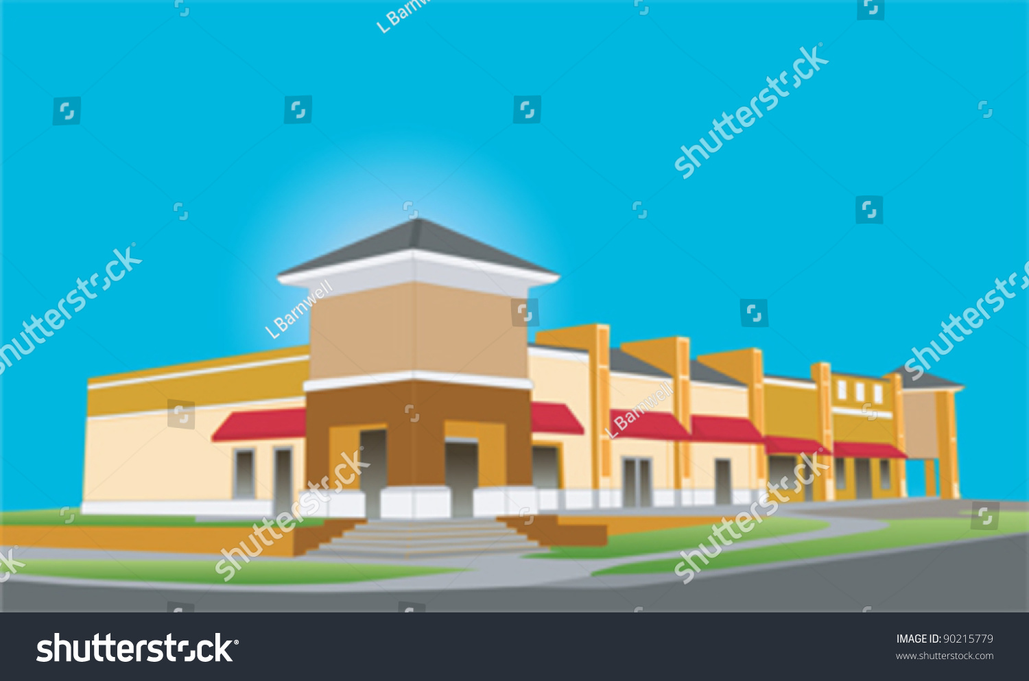 Illustration Upscale Beige Toned Strip Mall Stock Vector Royalty