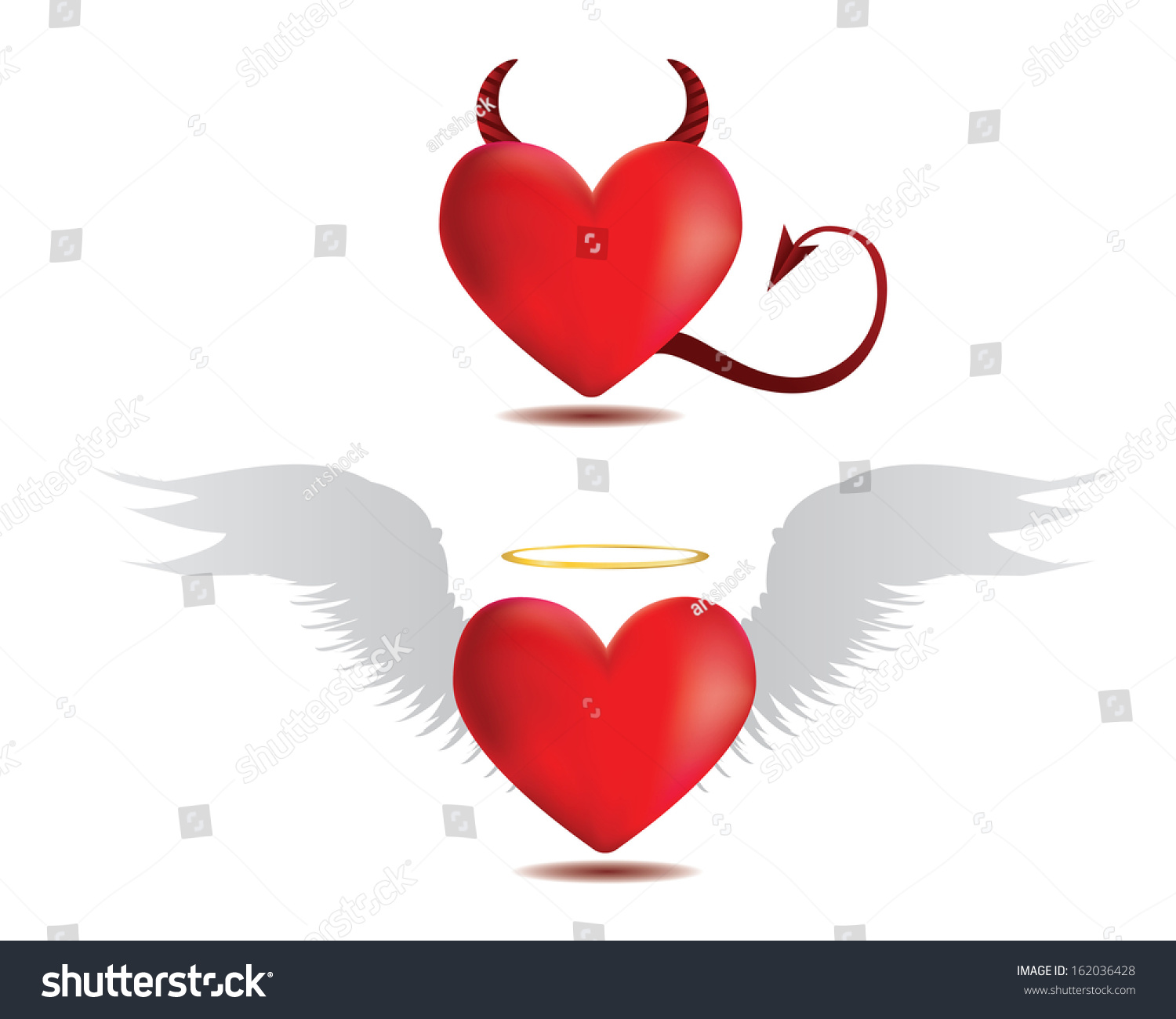 Illustration Of Angel And Devil Red Hearts On White Background ...