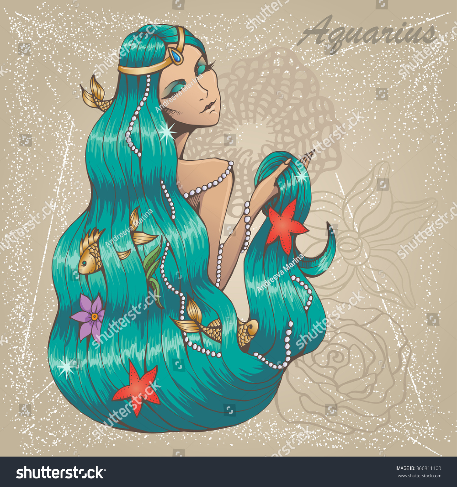 Illustration Aquarius Astrological Sign Beautiful Girl Stock Vector