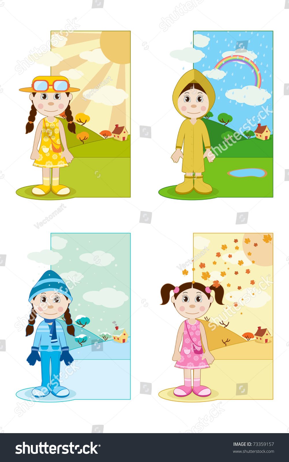 Illustration Of Baby Girl Wearing Different Dresses In Different Season ...