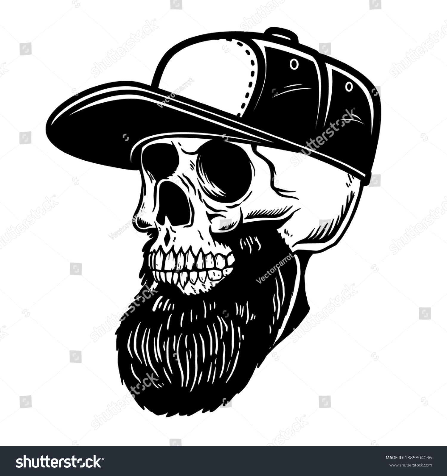 Illustration Bearded Skull Baseball Cap Design Stock Vector Royalty Free 1885804036
