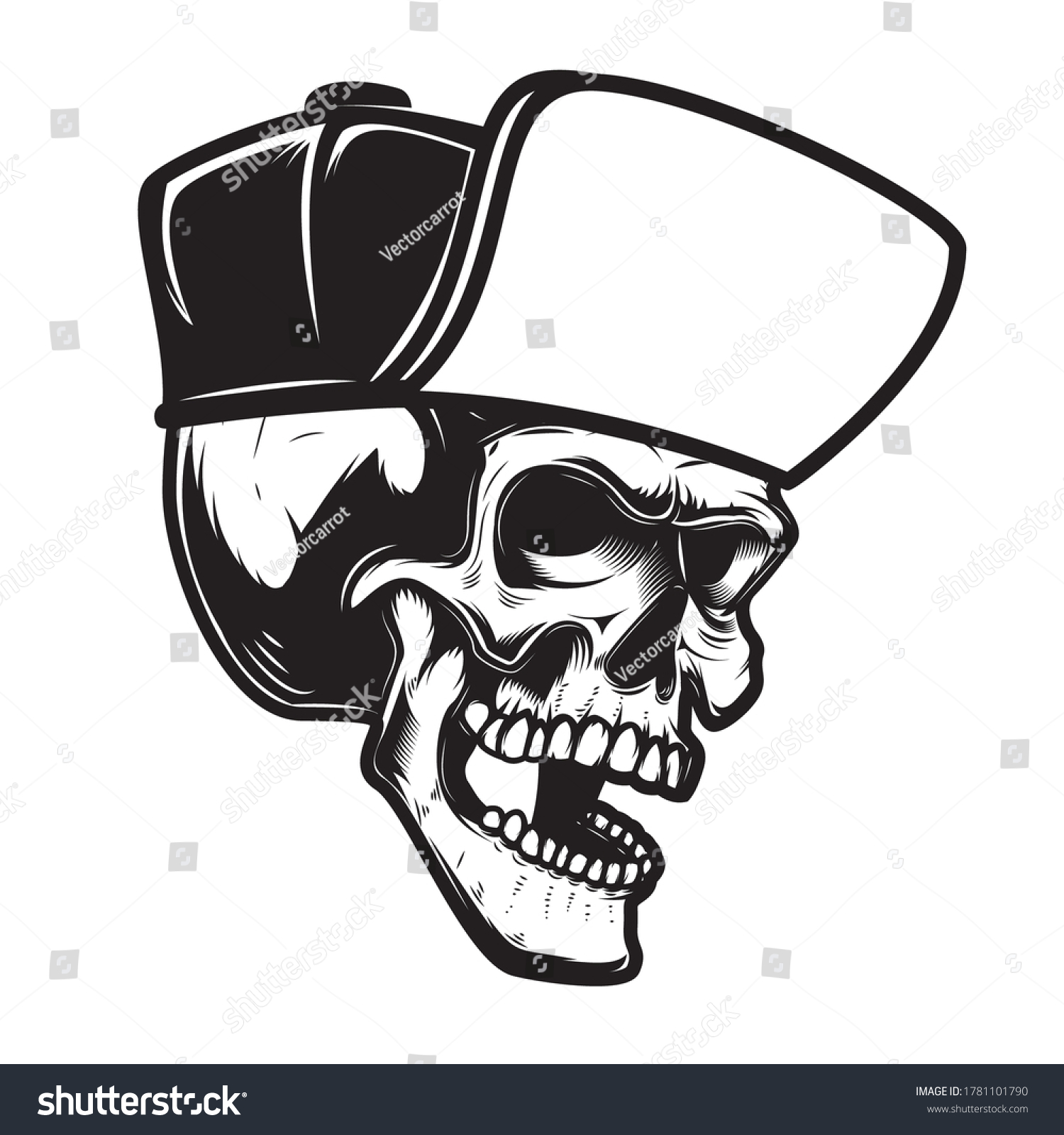 Illustration Bearded Skull Baseball Cap Engraving Stock Vector (Royalty ...