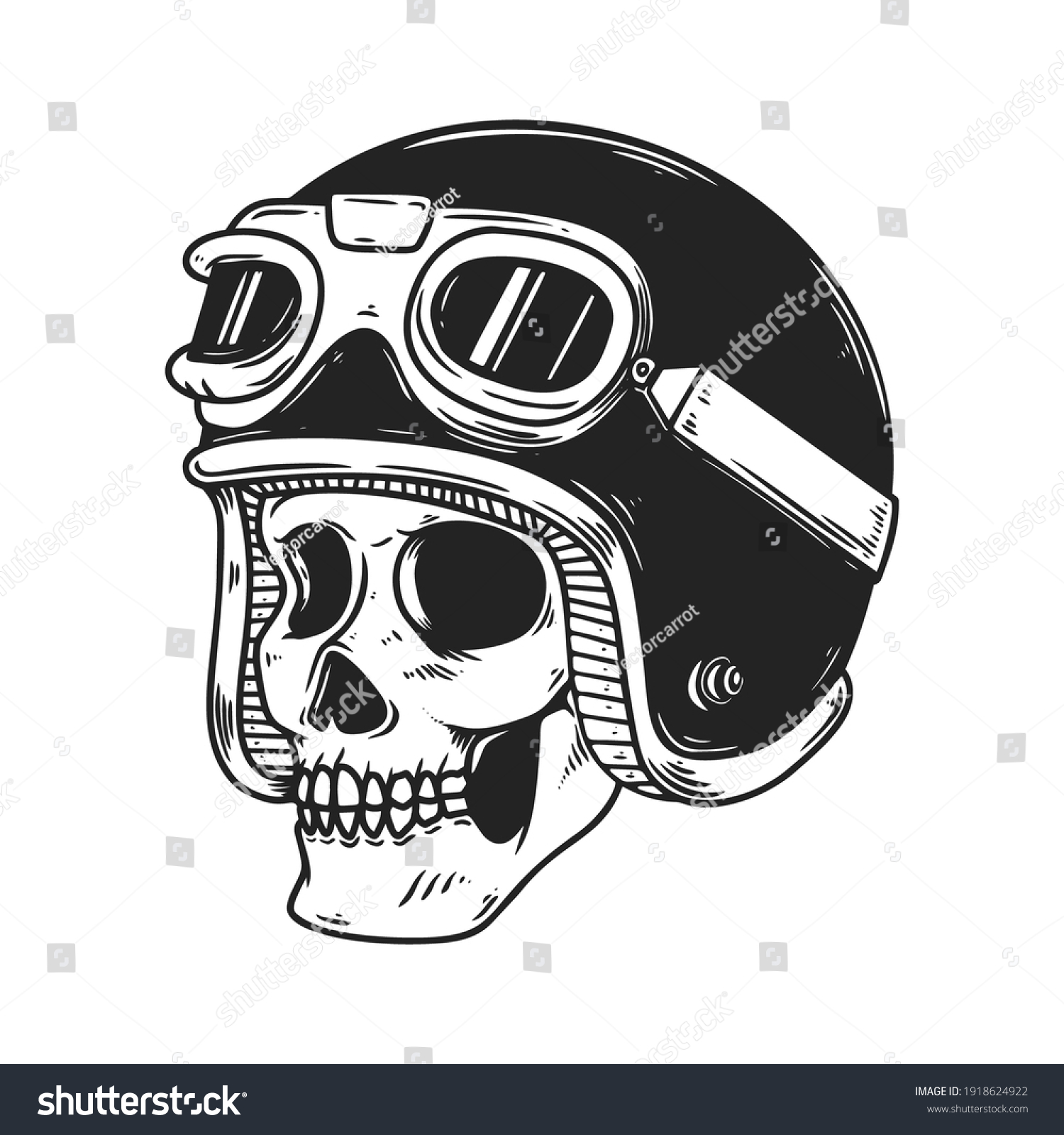 Illustration Biker Skull Racer Helmet Design Stock Vector (Royalty Free ...