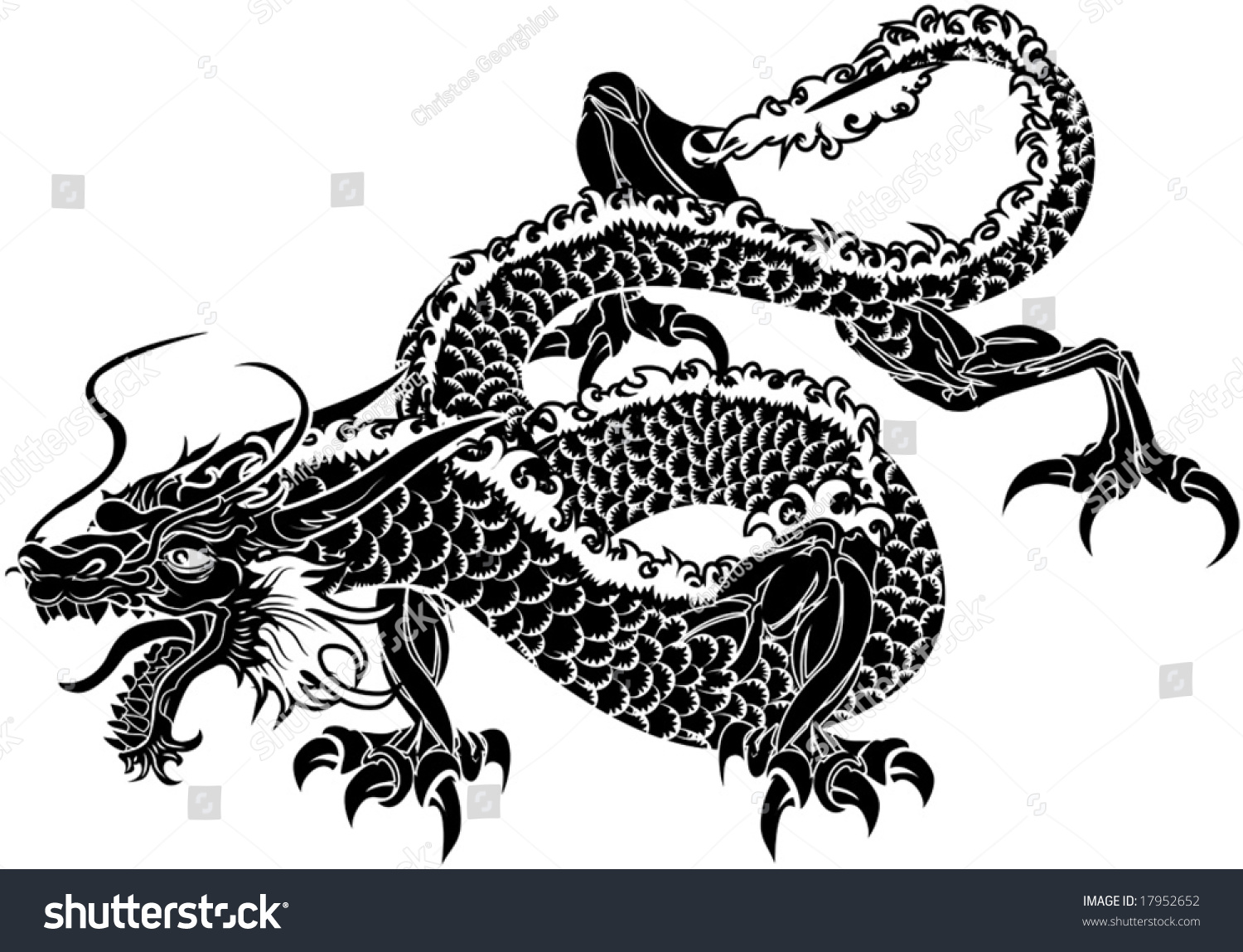 Illustration Black Japanese Dragon On White Stock Vector 17952652 ...