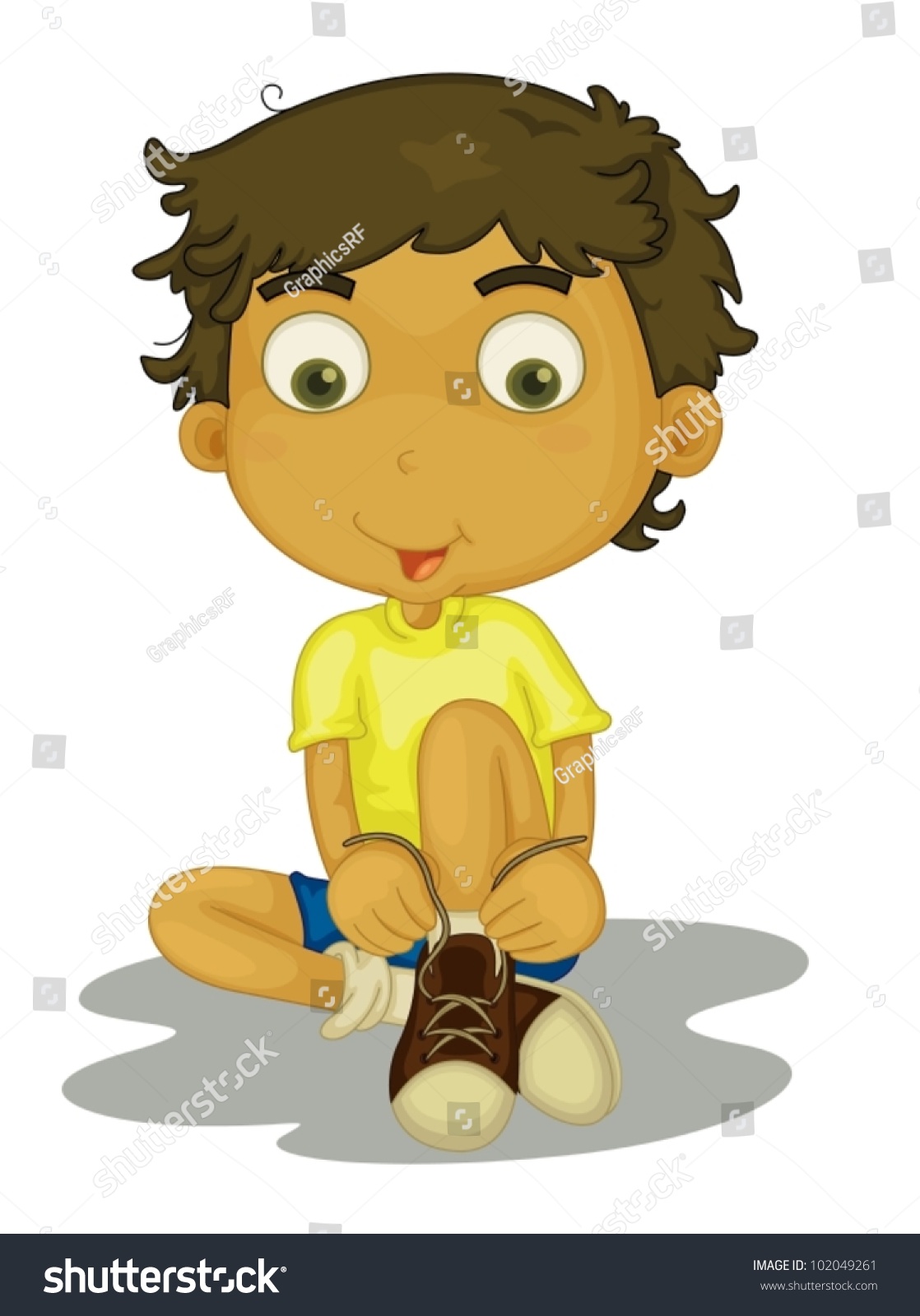 Illustration Boy Putting Shoes On Stock Vector 102049261 - Shutterstock