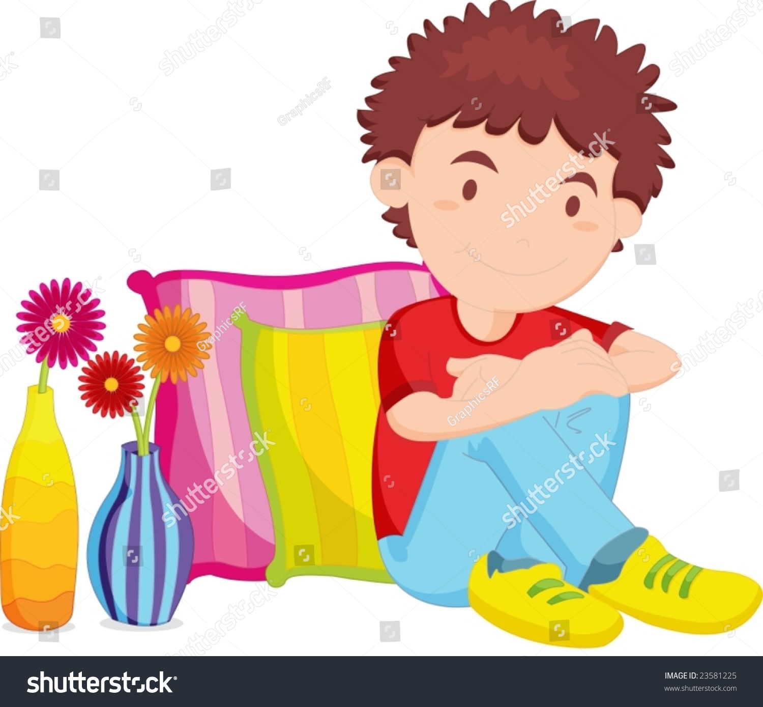 Illustration Of Boy Resting Against Two Pillows - 23581225 : Shutterstock