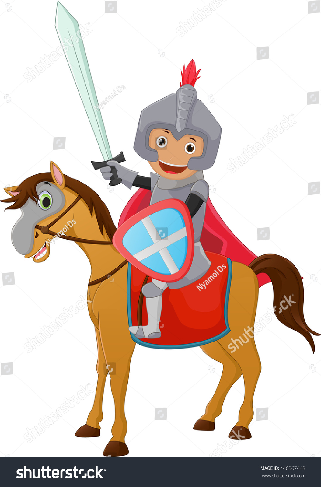 Illustration Brave Knight Riding On Horse Stock Vector 446367448 ...