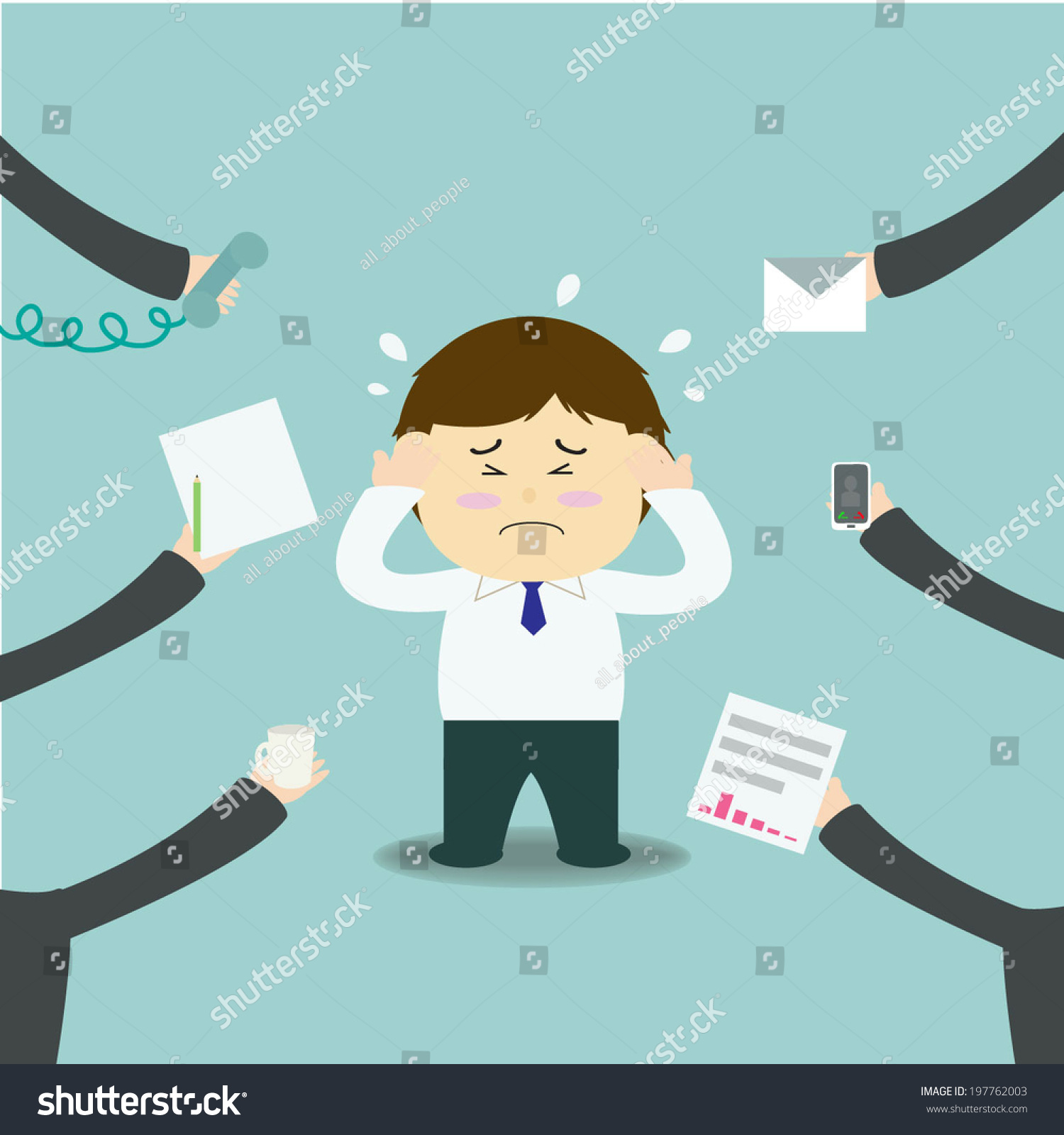 Illustration Of Busy Business Man With Too Much Workload - 197762003 ...