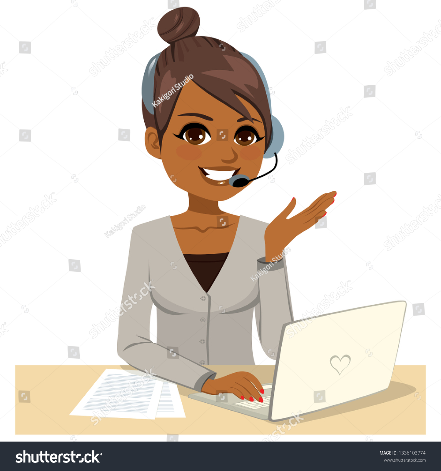 Illustration Call Center Operator Woman Wearing Stock Vector