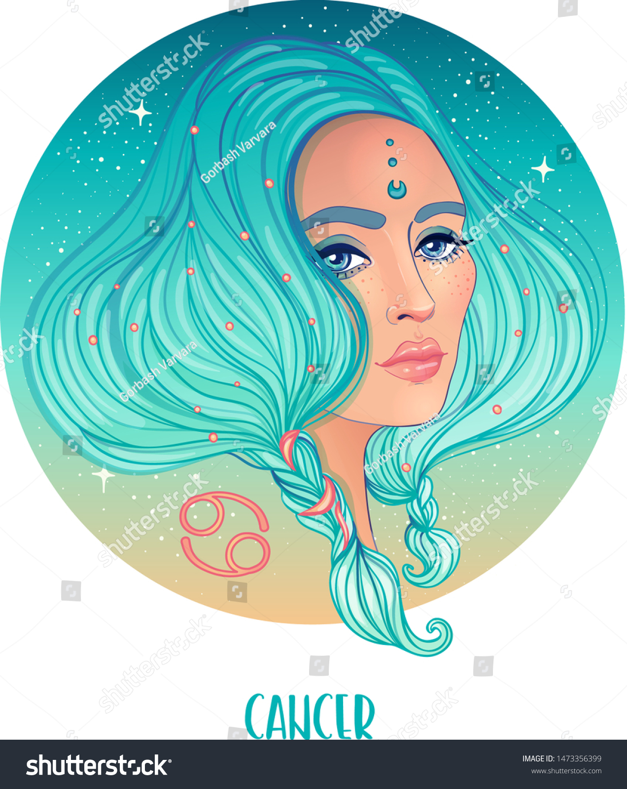 Illustration Cancer Astrological Sign Beautiful Girl Stock Vector