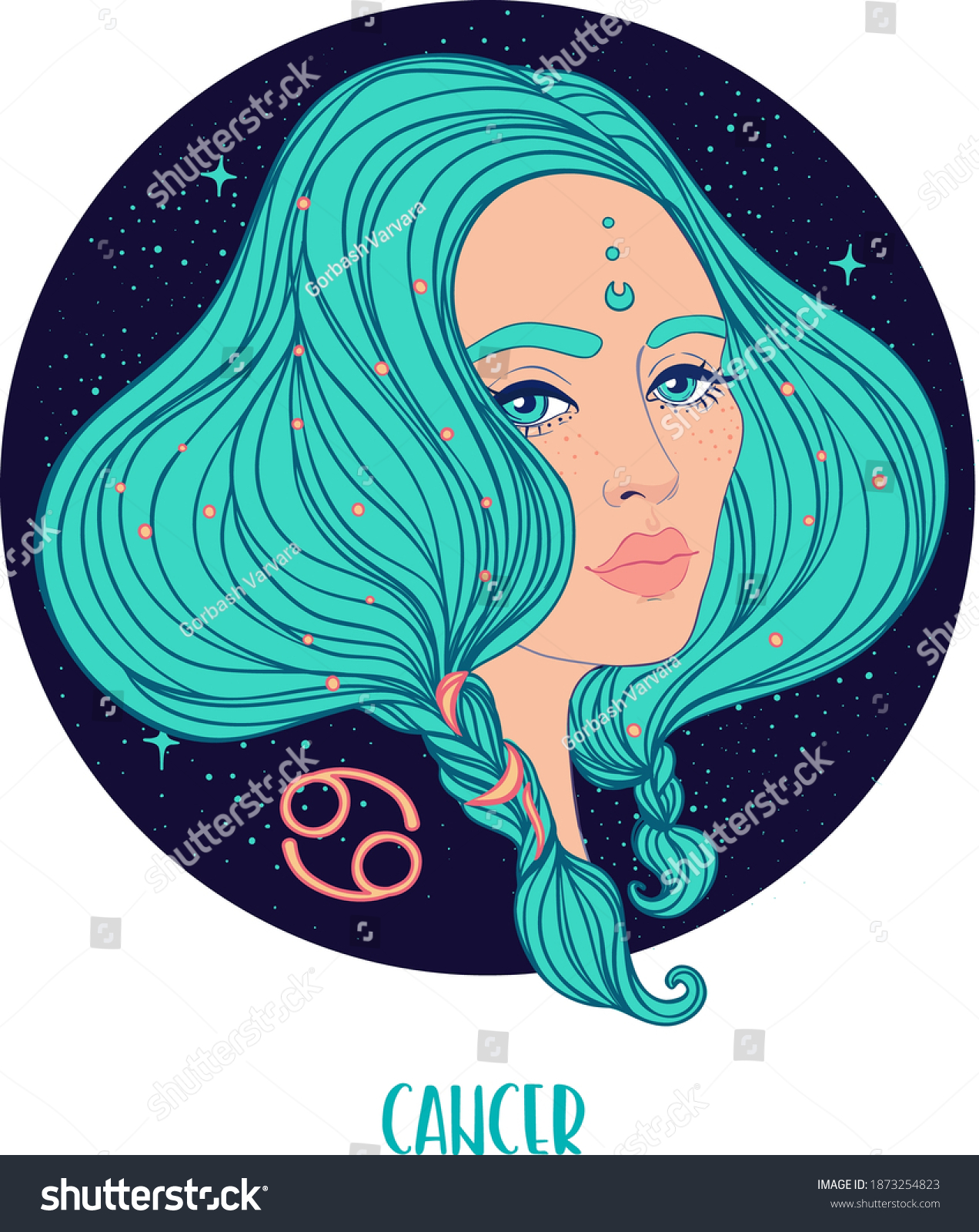 Illustration Cancer Astrological Sign Beautiful Girl Stock Vector