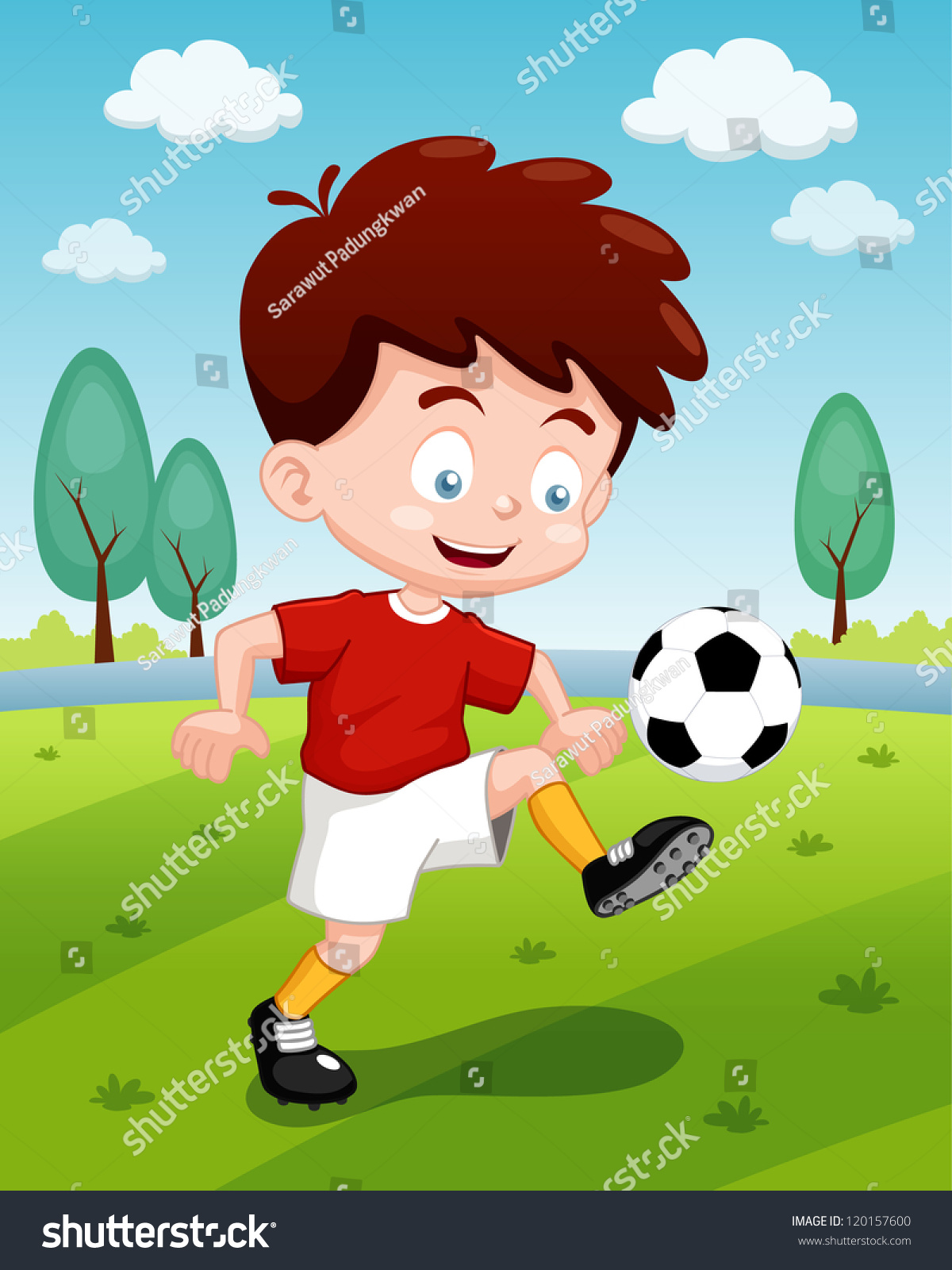 Illustration Cartoon Boy Playing Soccer Stock Vector 120157600 ...