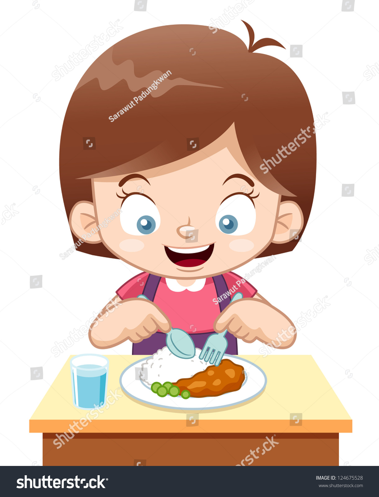 Illustration Cartoon Girl Eating Stock Vector 124675528 - Shutterstock